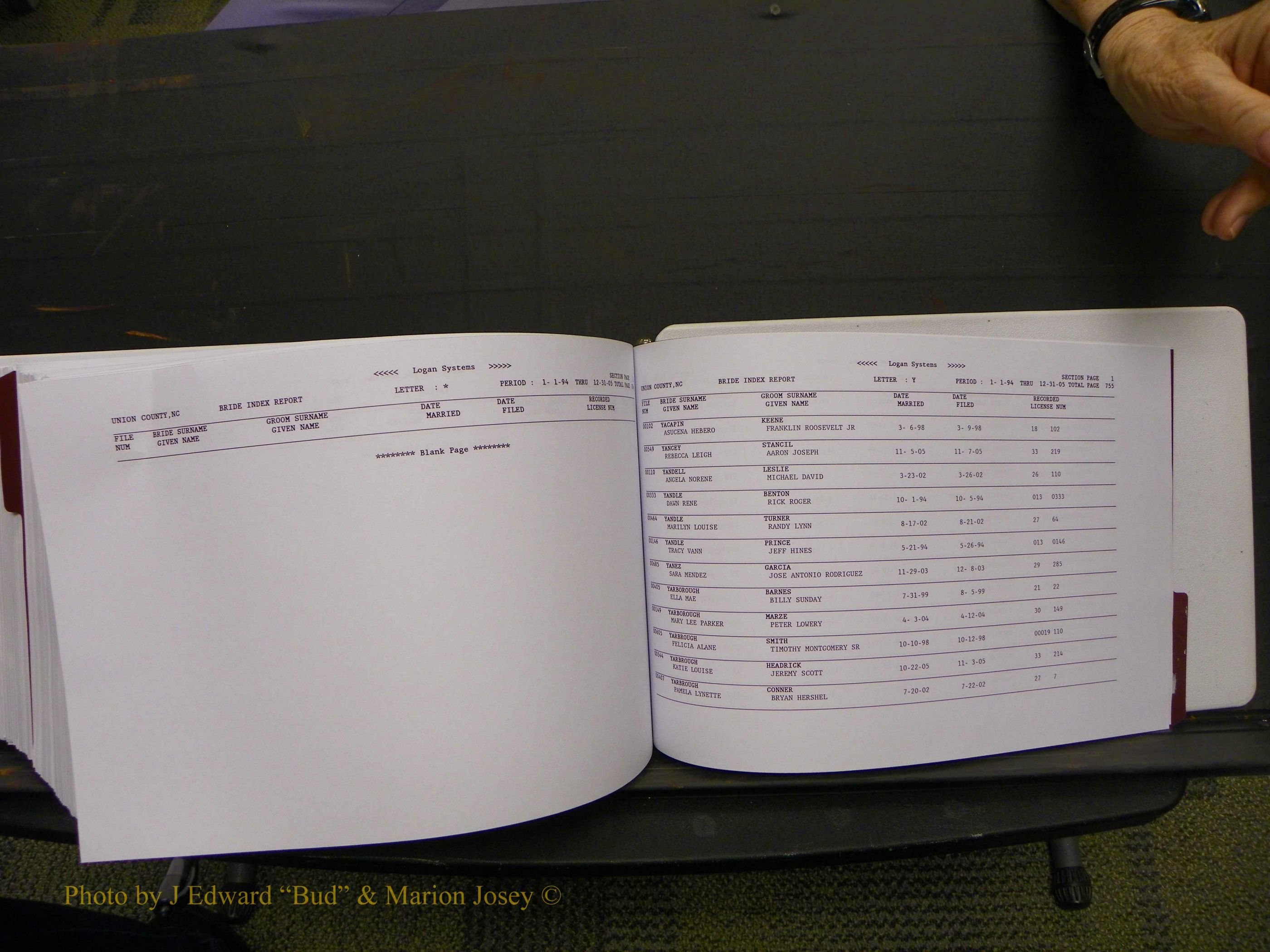 Union Co, NC Marriages Male & Female Index, 1993-2005 (767).JPG