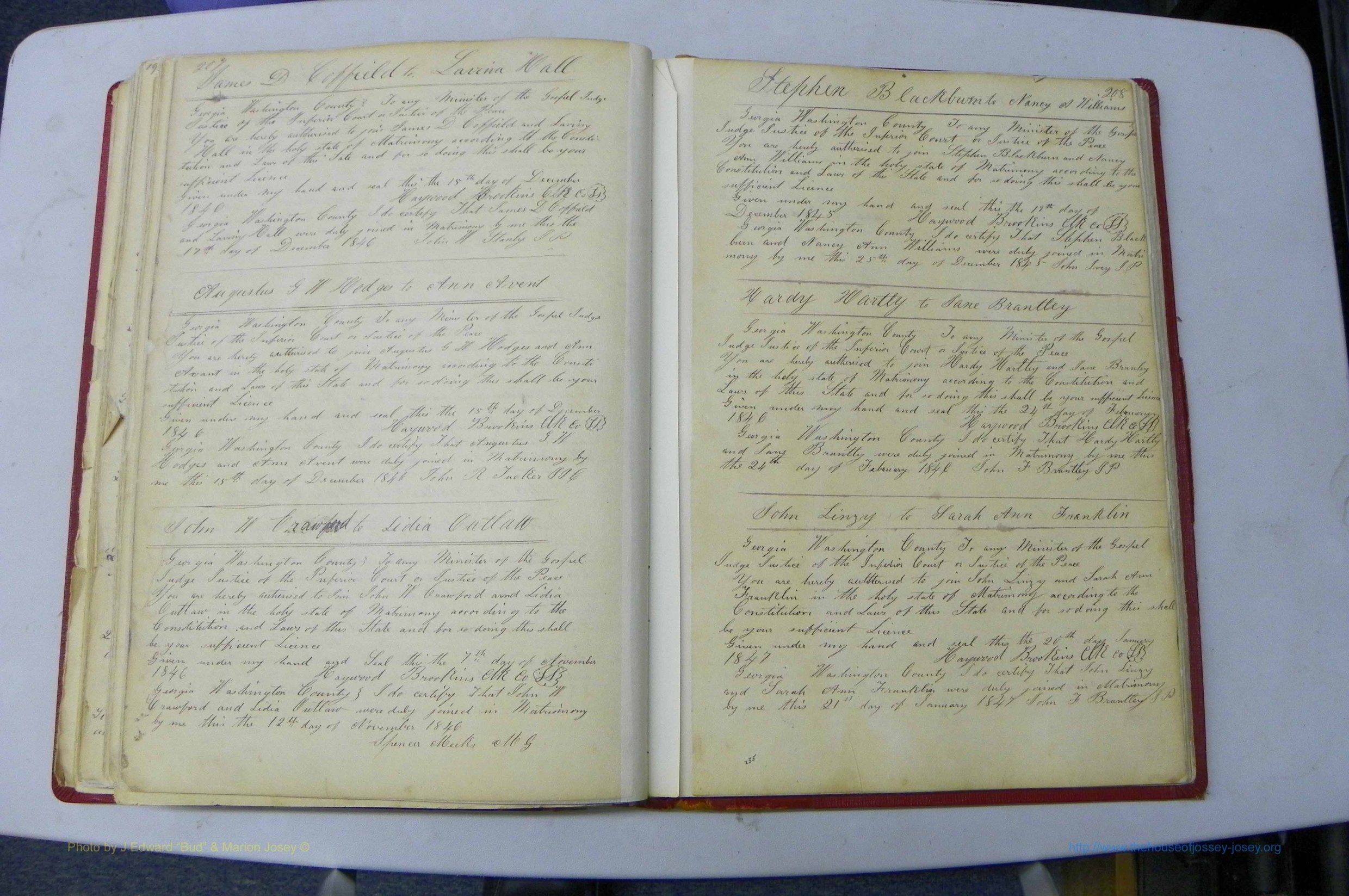 Was GA, Marriages Book A, 1828 - 1852, P 207-208.JPG