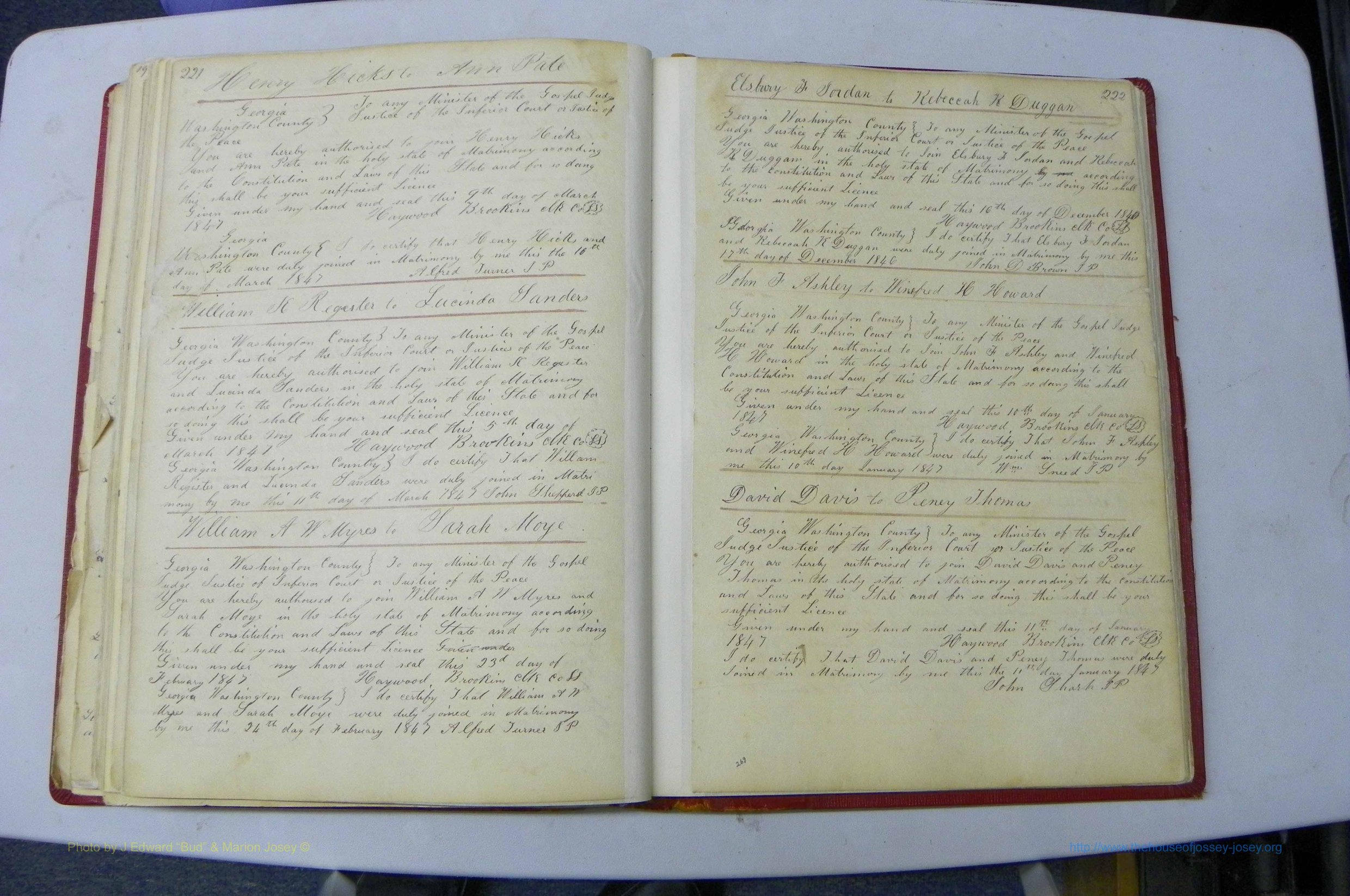 Was GA, Marriages Book A, 1828 - 1852, P 221-222.JPG