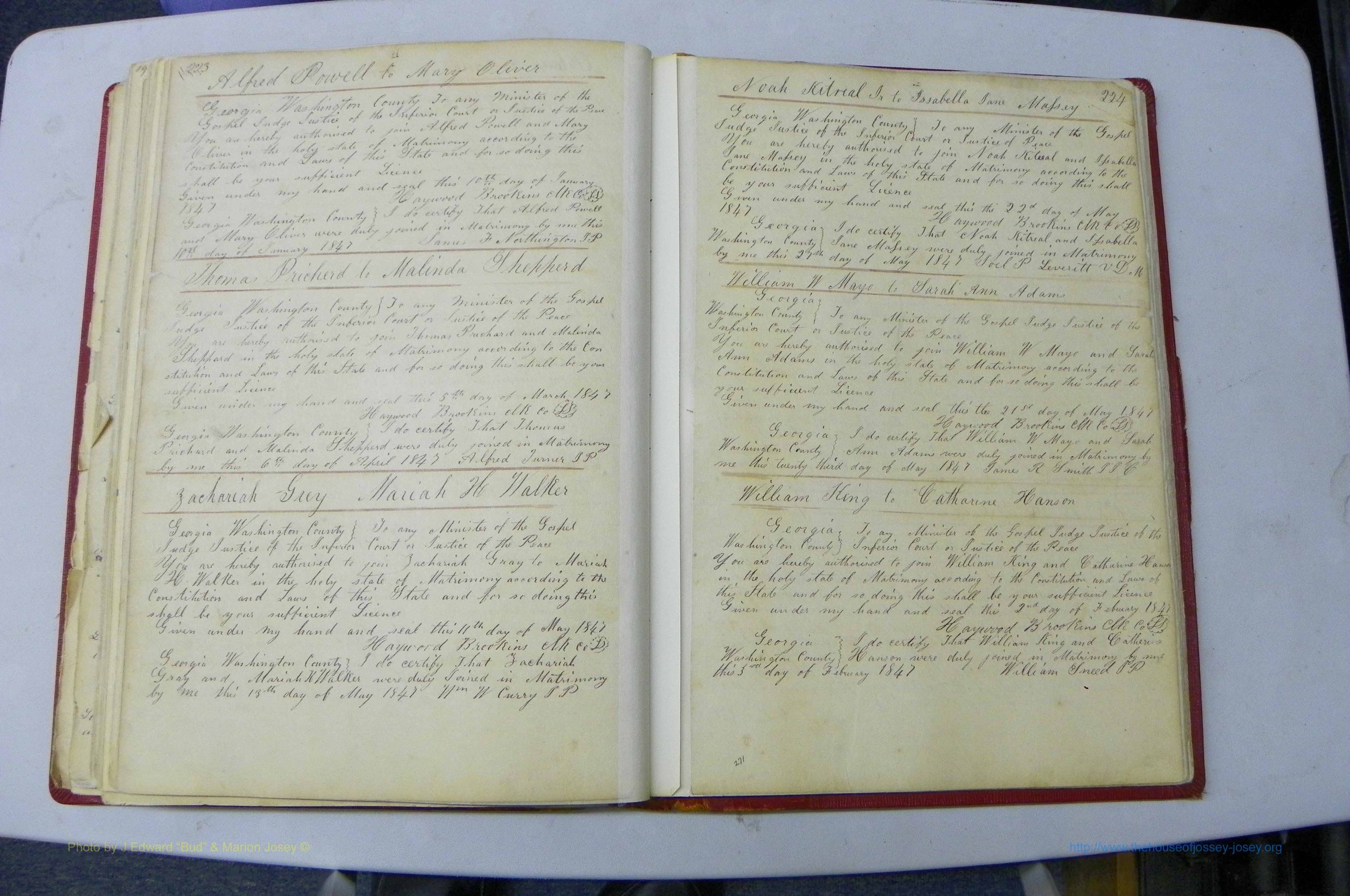 Was GA, Marriages Book A, 1828 - 1852, P 223-224.JPG
