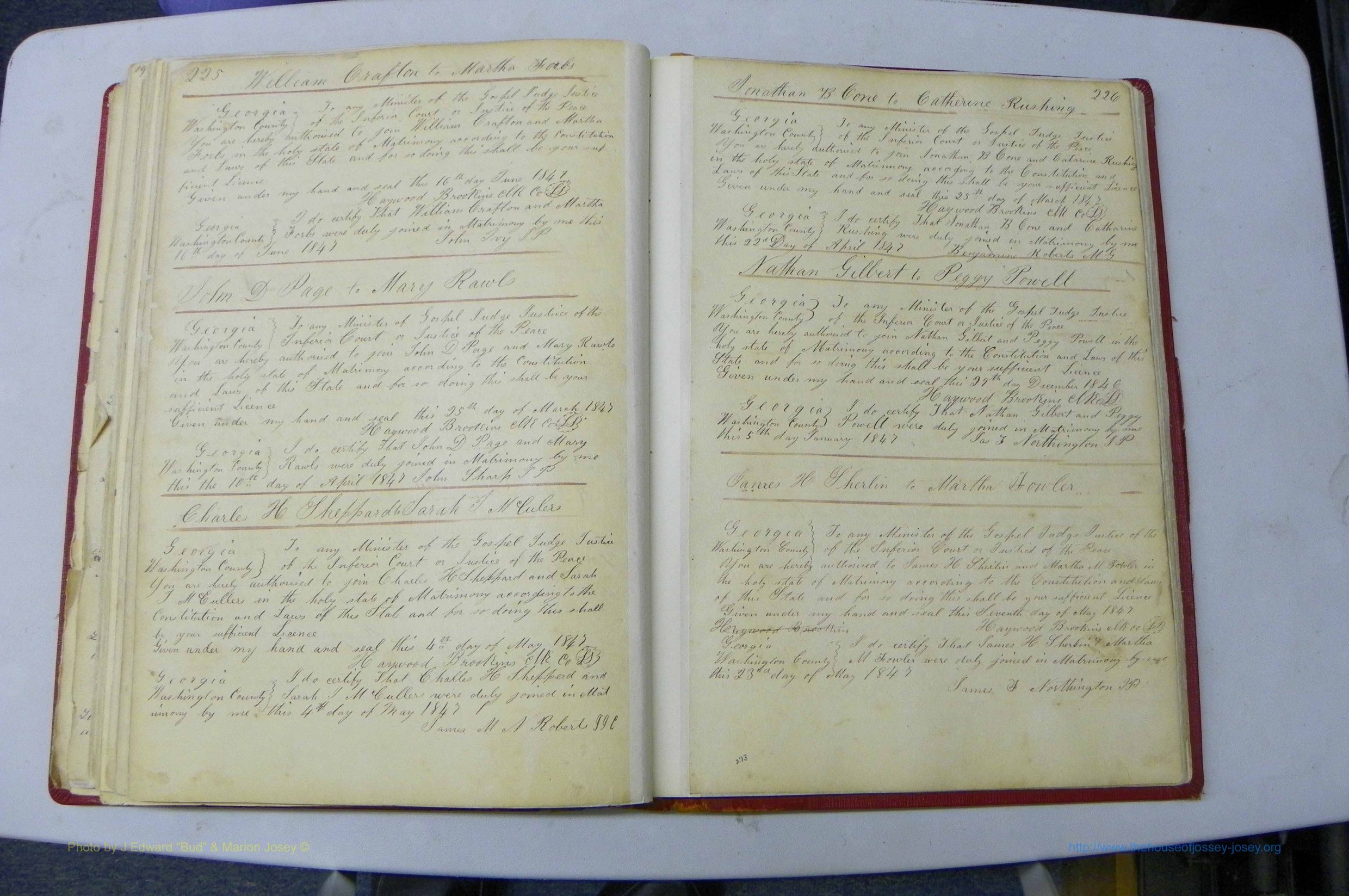 Was GA, Marriages Book A, 1828 - 1852, P 225-226.JPG