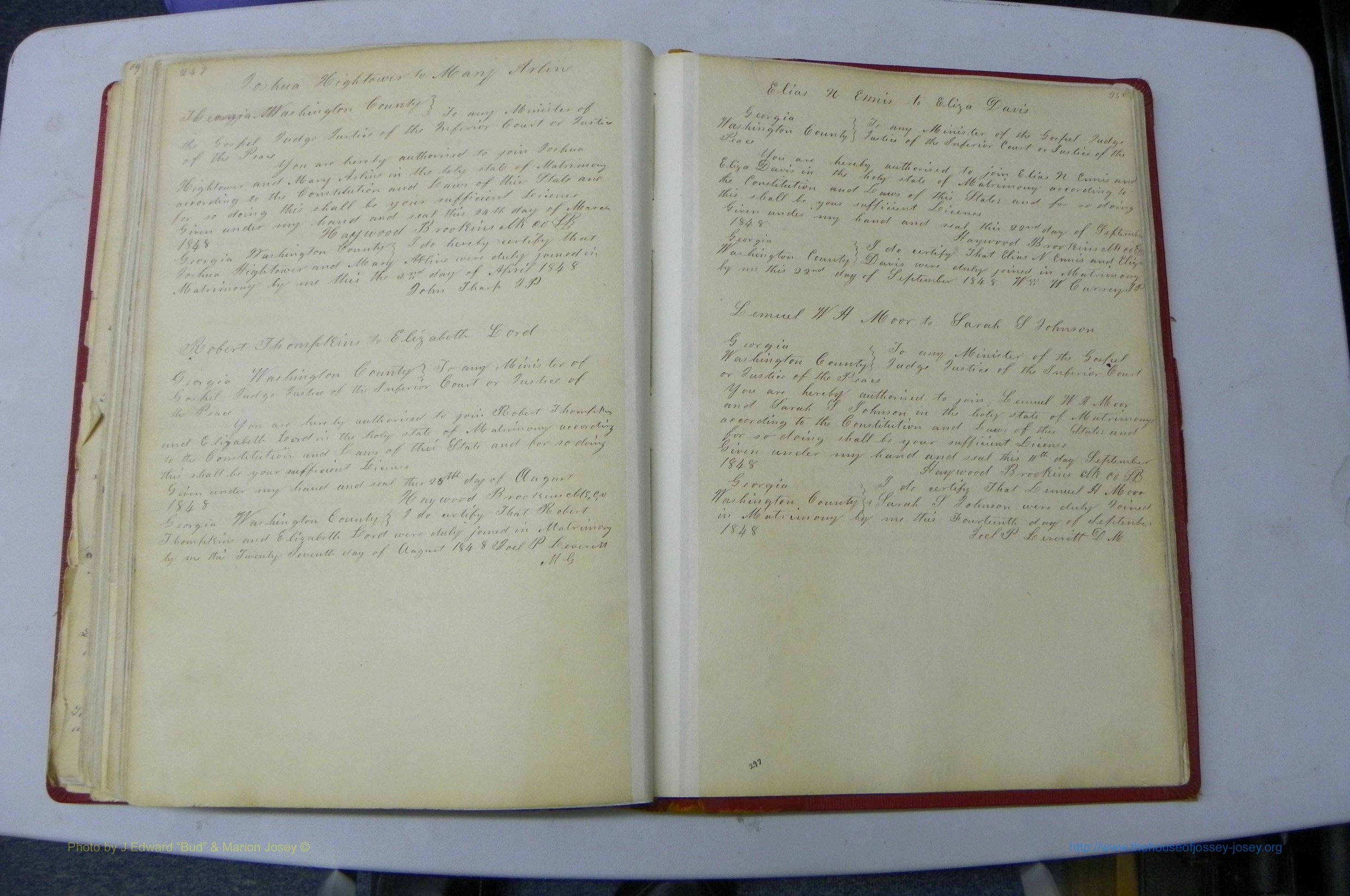 Was GA, Marriages Book A, 1828 - 1852, P 249-250.JPG