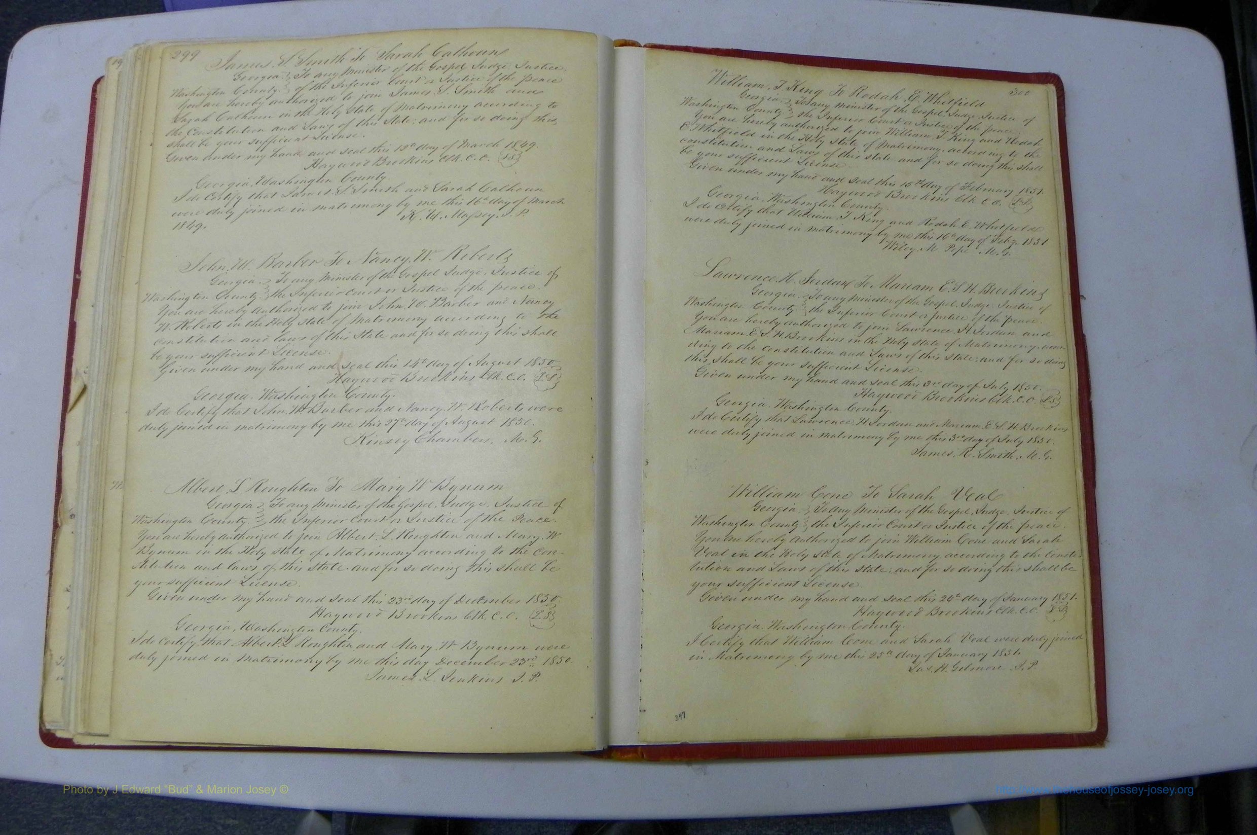 Was GA, Marriages Book A, 1828 - 1852, P 299-300.JPG