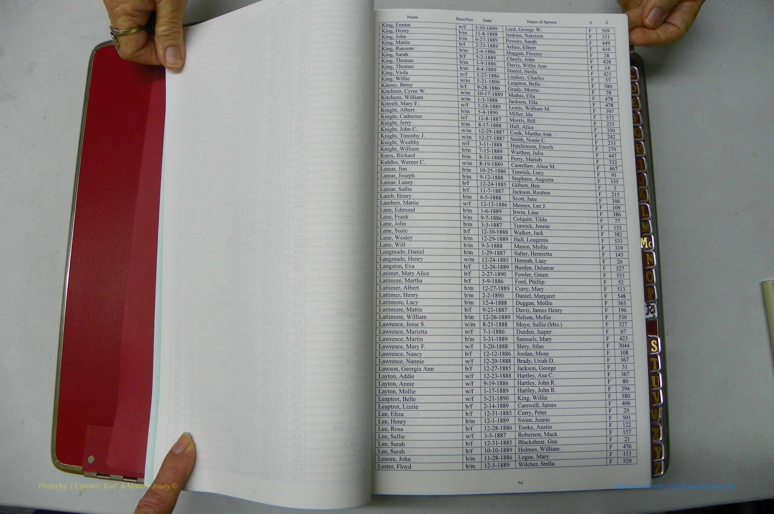 Was GA, Marriages Book F, 1885 - 1890, Index K2 & L1.JPG