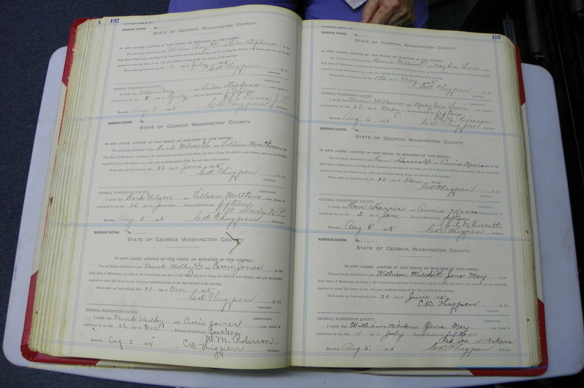 Was GA, Marriages Book L, 1913 - 1917, P 192-193.JPG