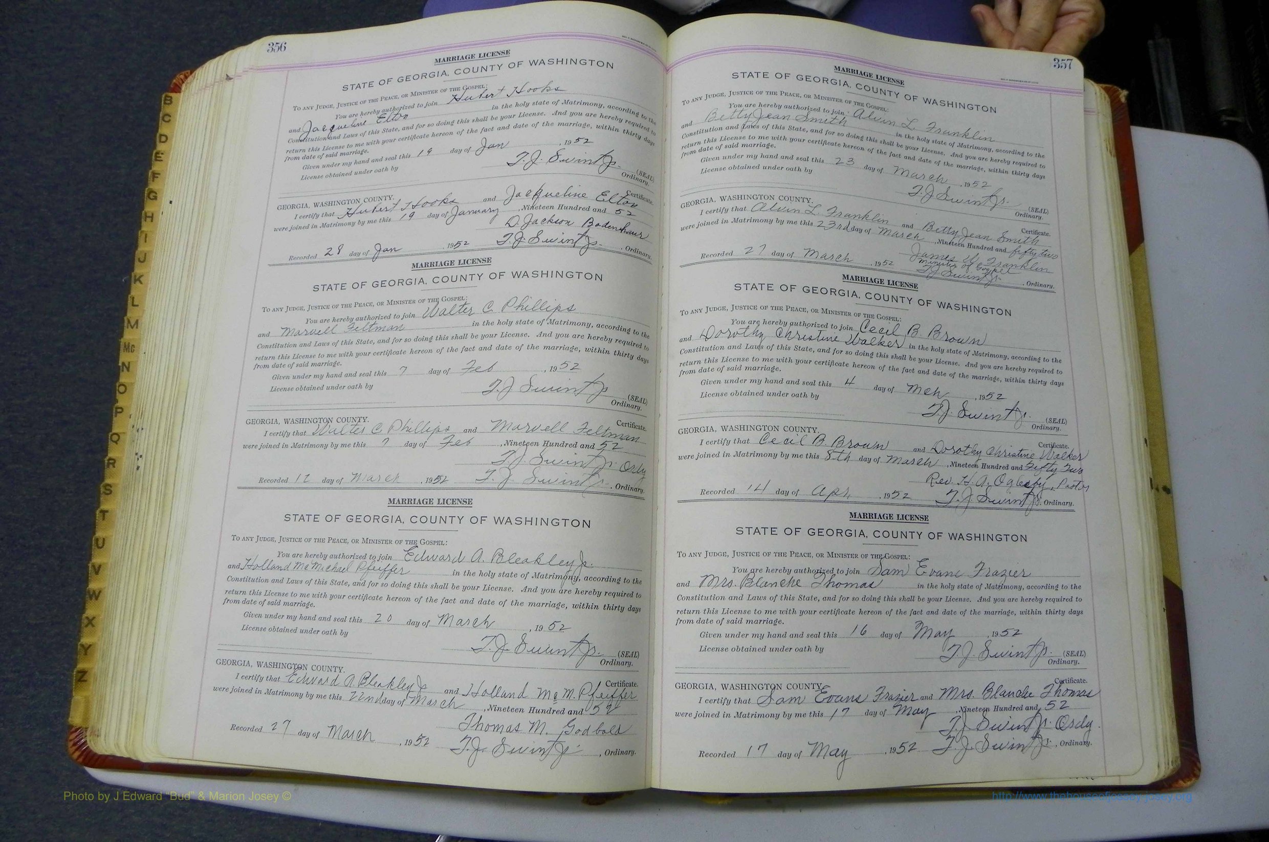 Was GA, Mar. Book Q, 199 - 1952, White, P 356-357.JPG