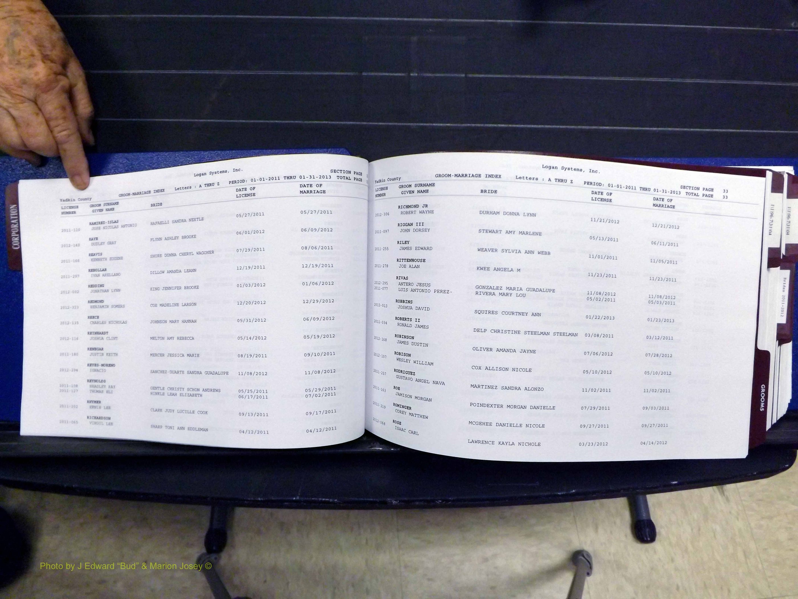 Yadkin Co, NC, Marriages, Male & Female, 1996-2012 (117) .JPG