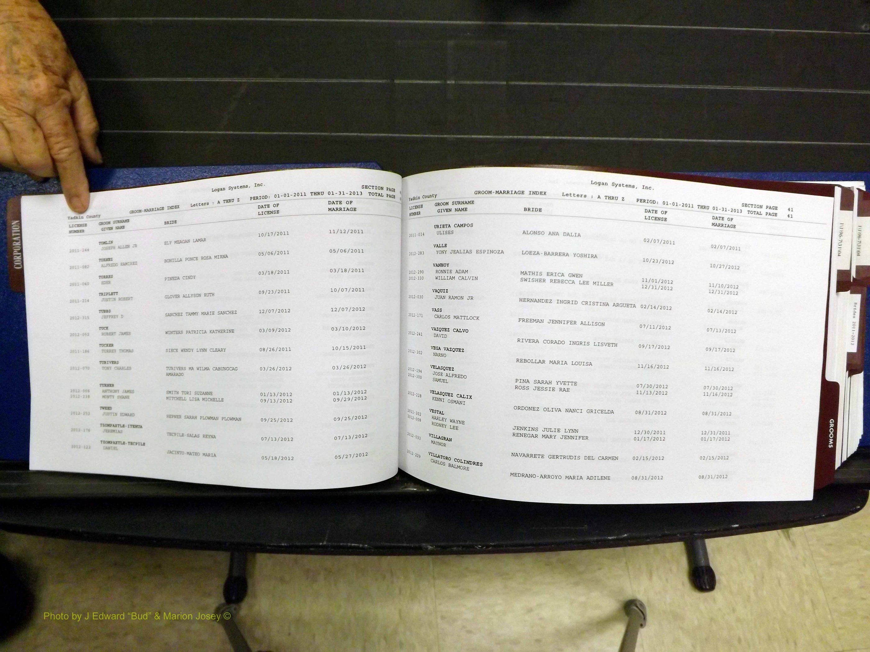 Yadkin Co, NC, Marriages, Male & Female, 1996-2012 (120) .JPG