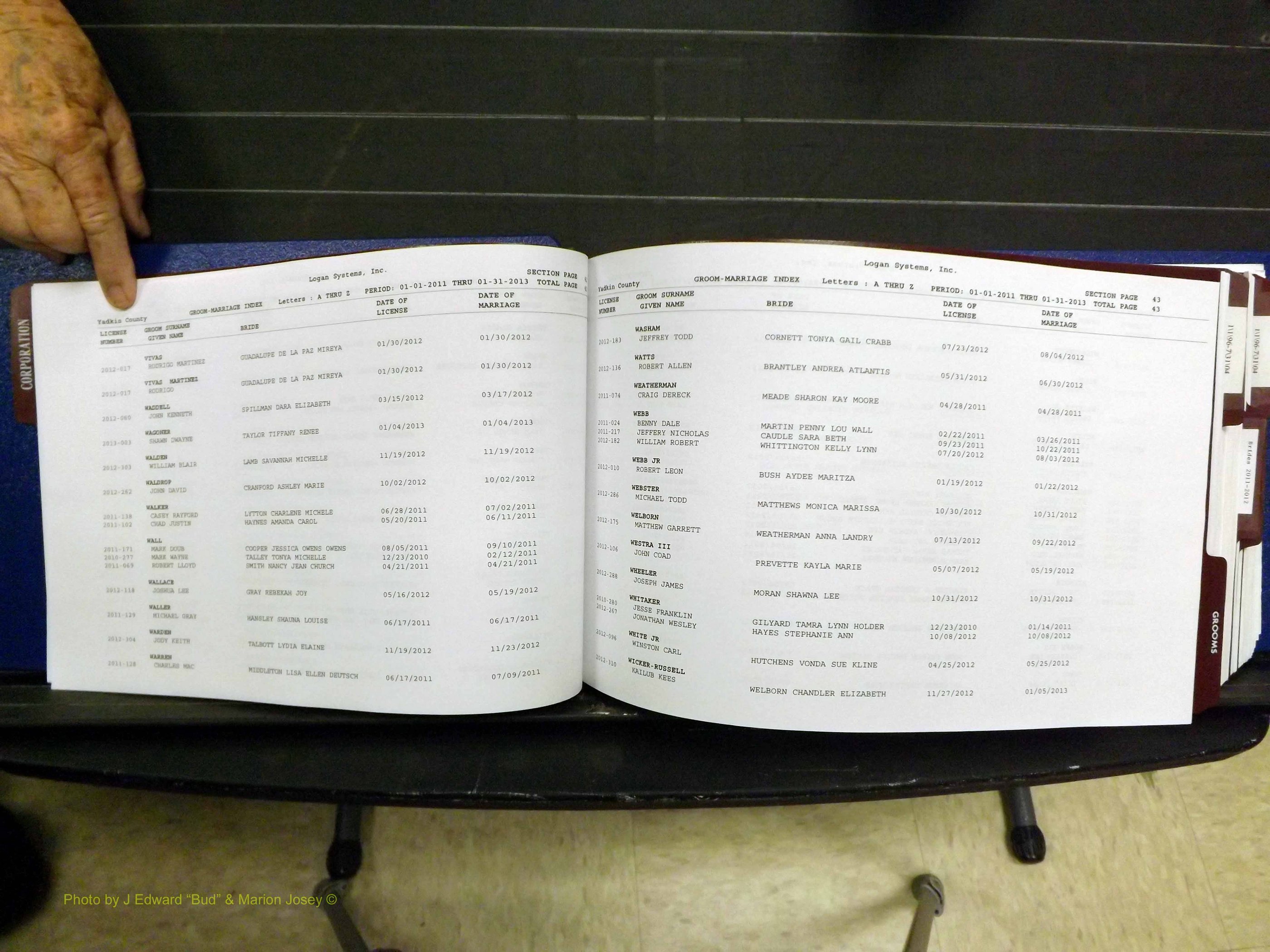 Yadkin Co, NC, Marriages, Male & Female, 1996-2012 (121) .JPG