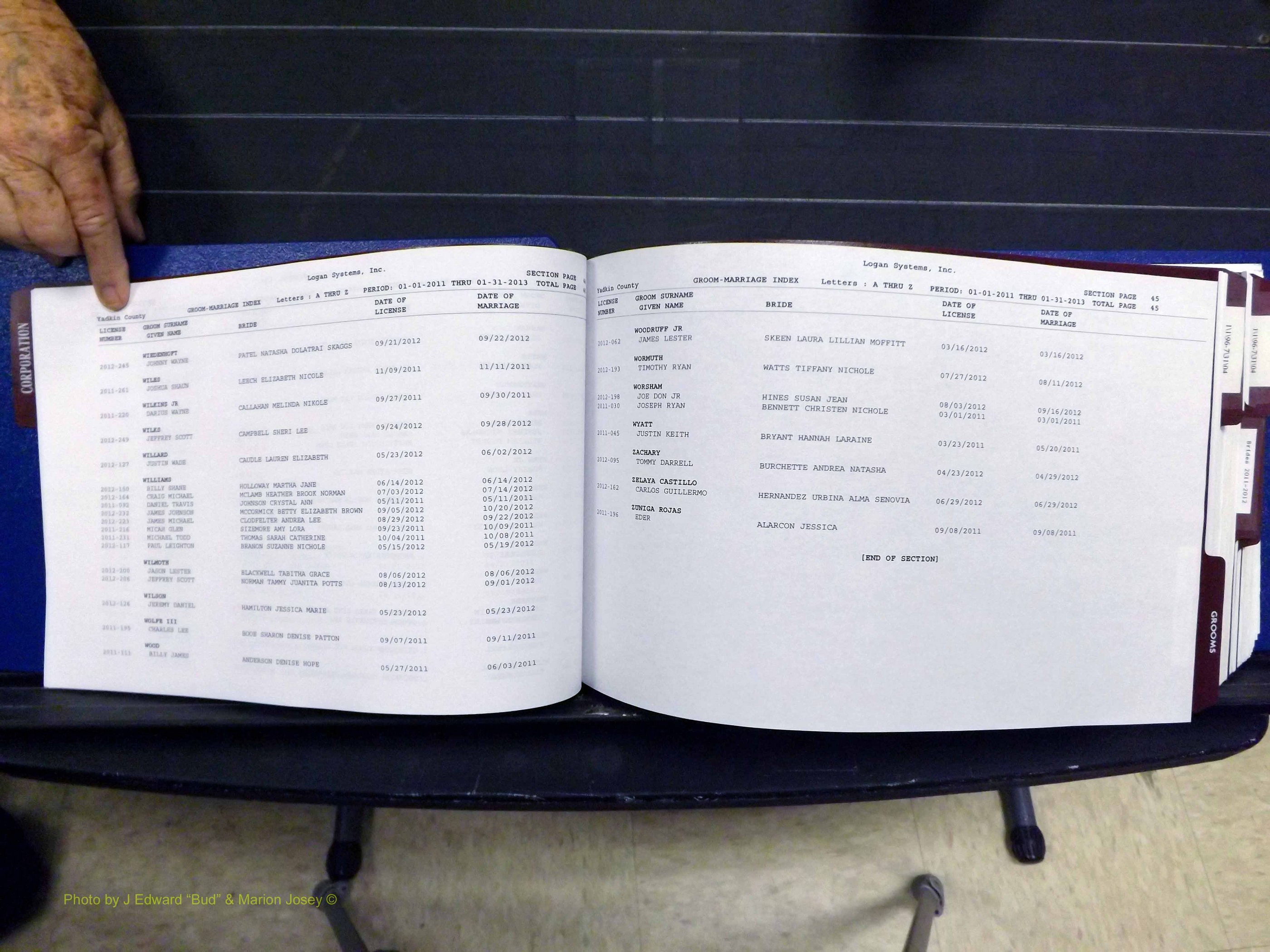 Yadkin Co, NC, Marriages, Male & Female, 1996-2012 (122) .JPG