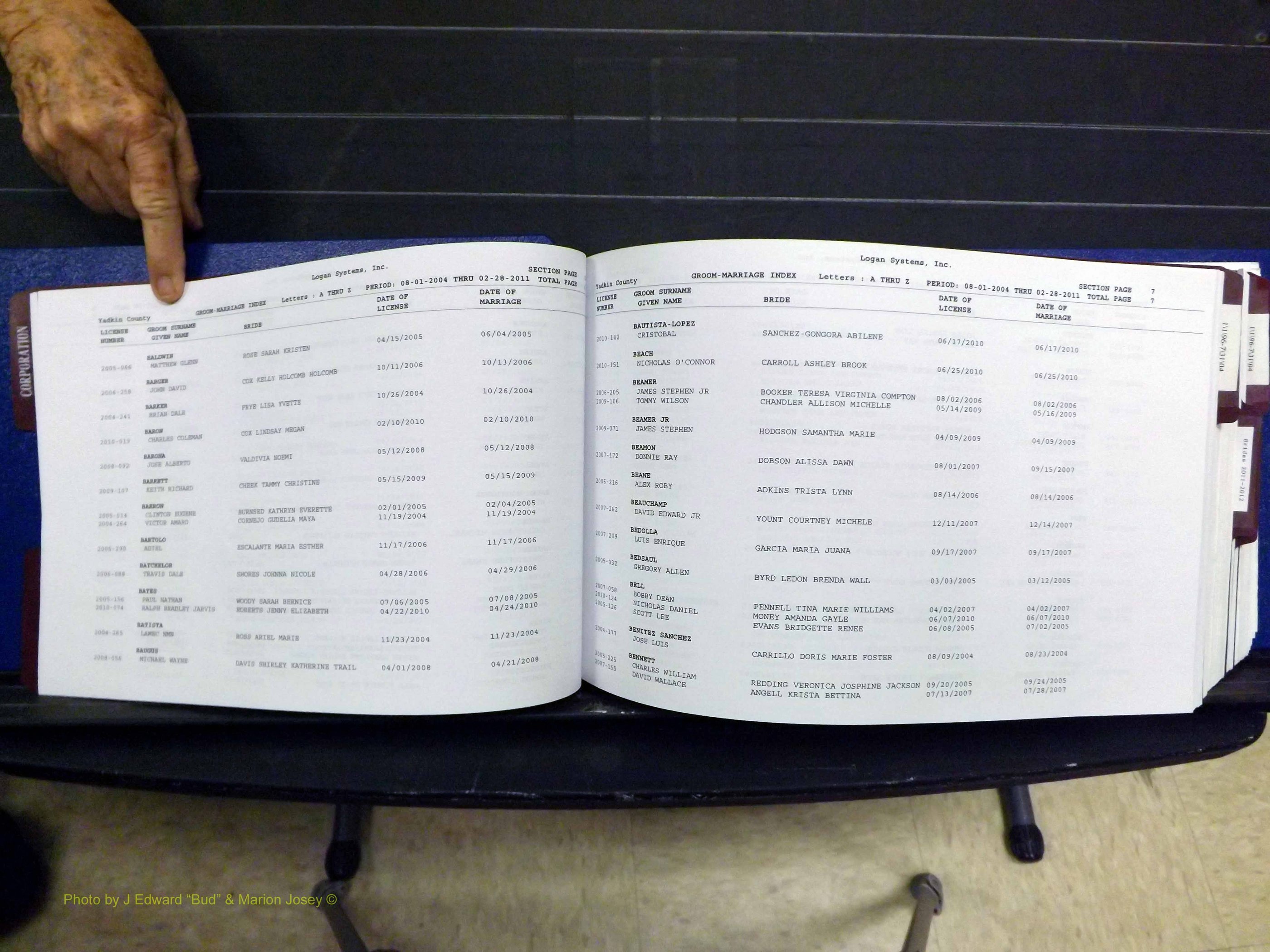Yadkin Co, NC, Marriages, Male & Female, 1996-2012 (127) .JPG