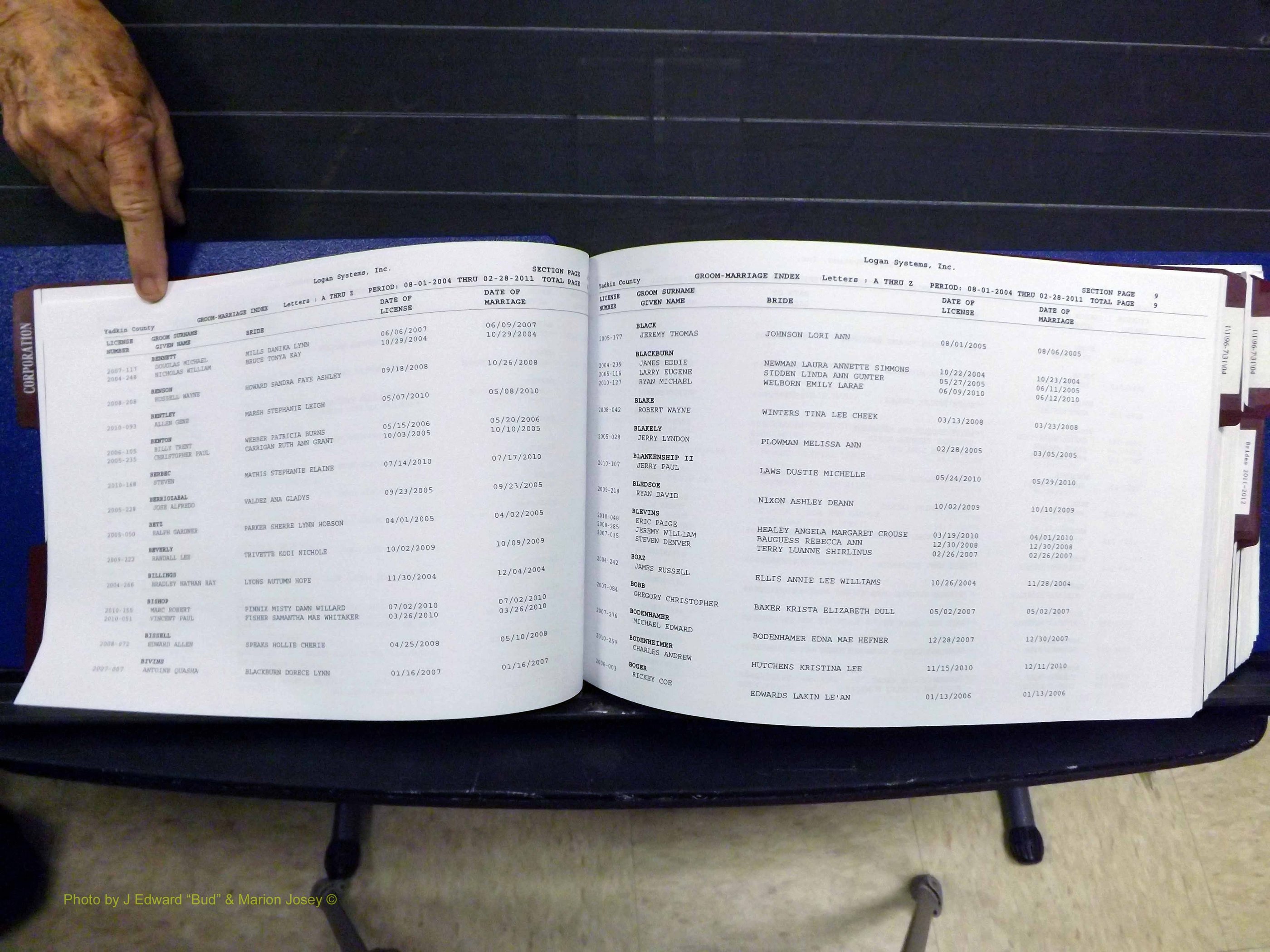 Yadkin Co, NC, Marriages, Male & Female, 1996-2012 (128) .JPG