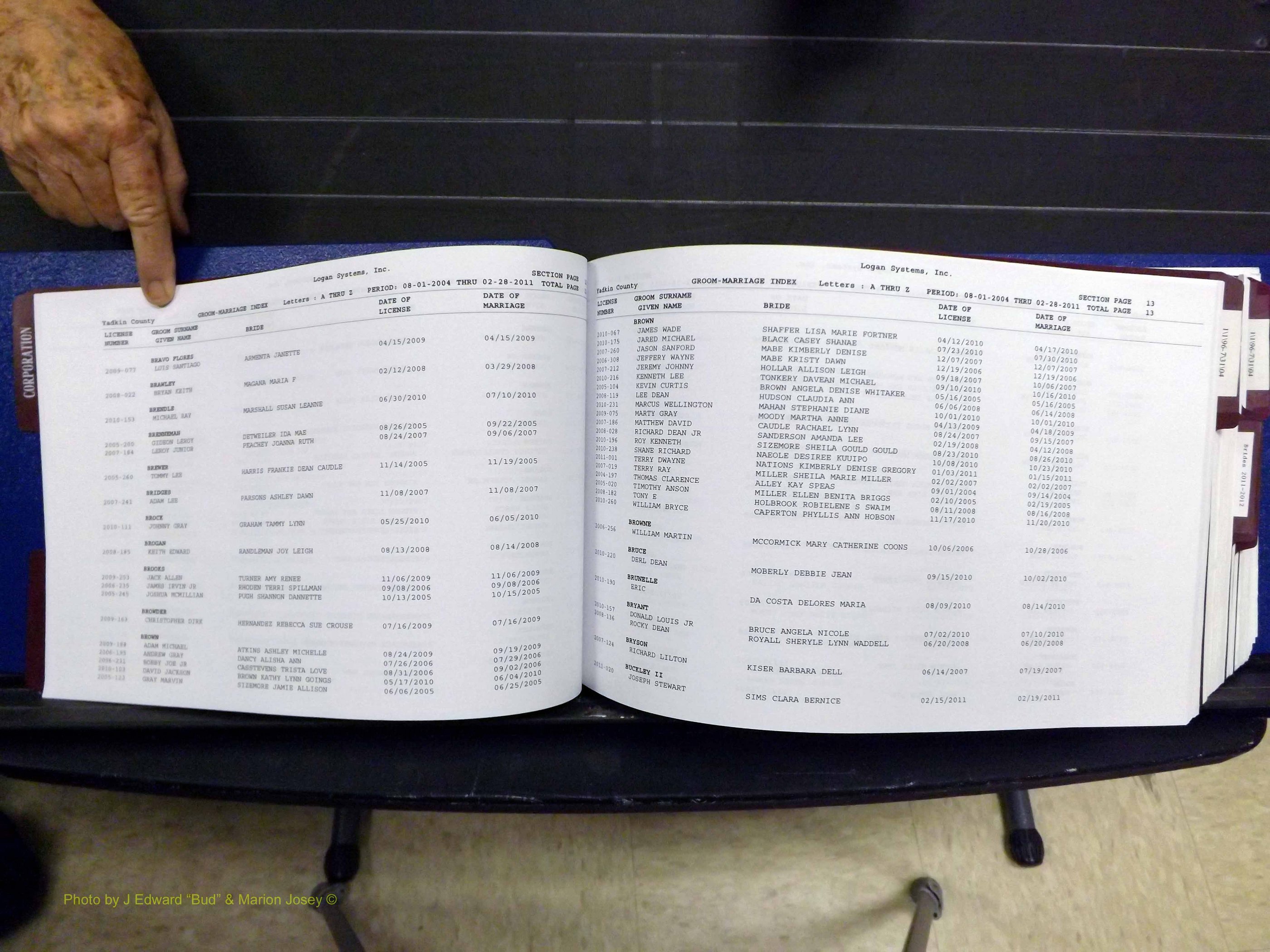 Yadkin Co, NC, Marriages, Male & Female, 1996-2012 (130) .JPG