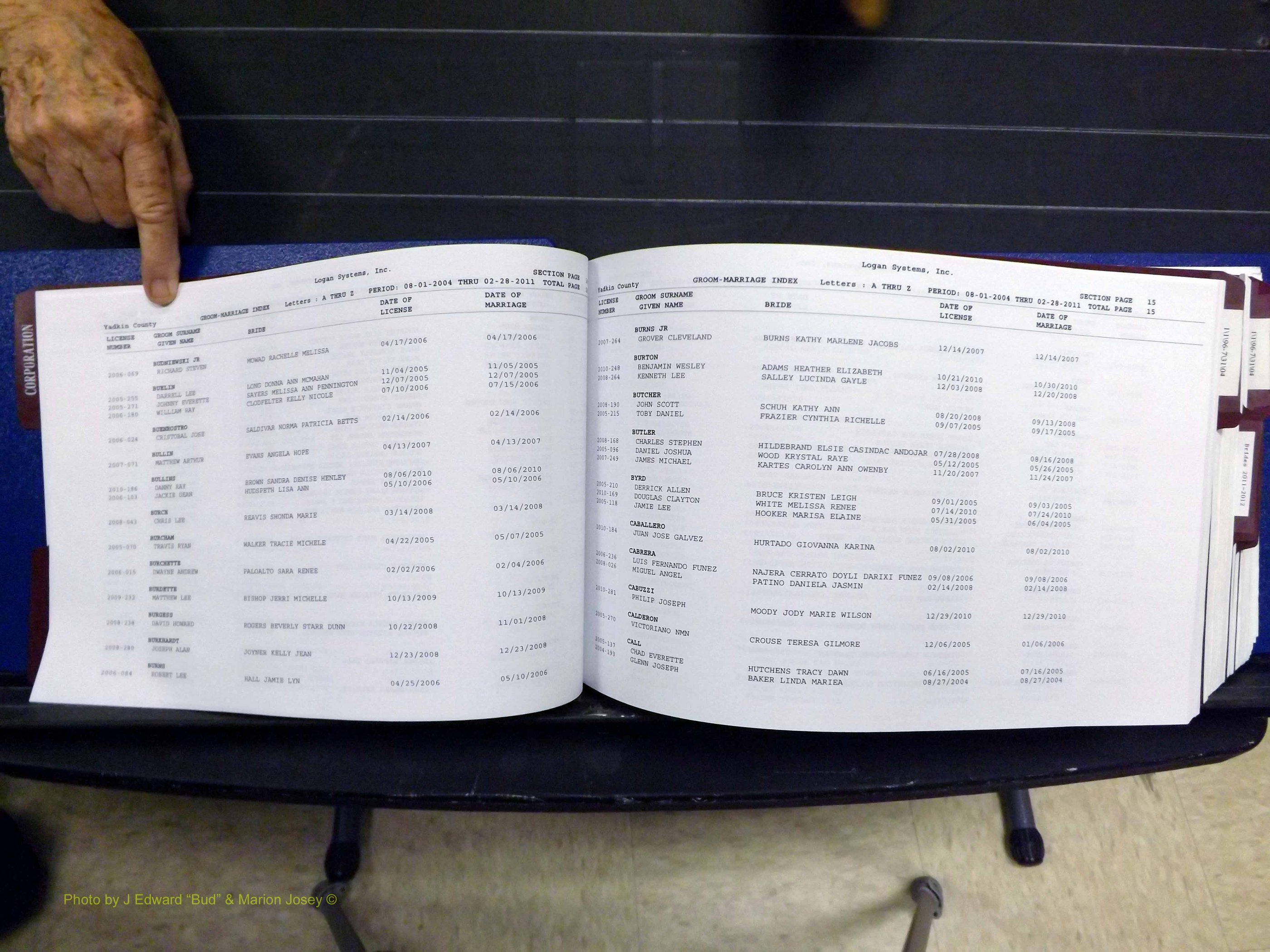 Yadkin Co, NC, Marriages, Male & Female, 1996-2012 (131) .JPG