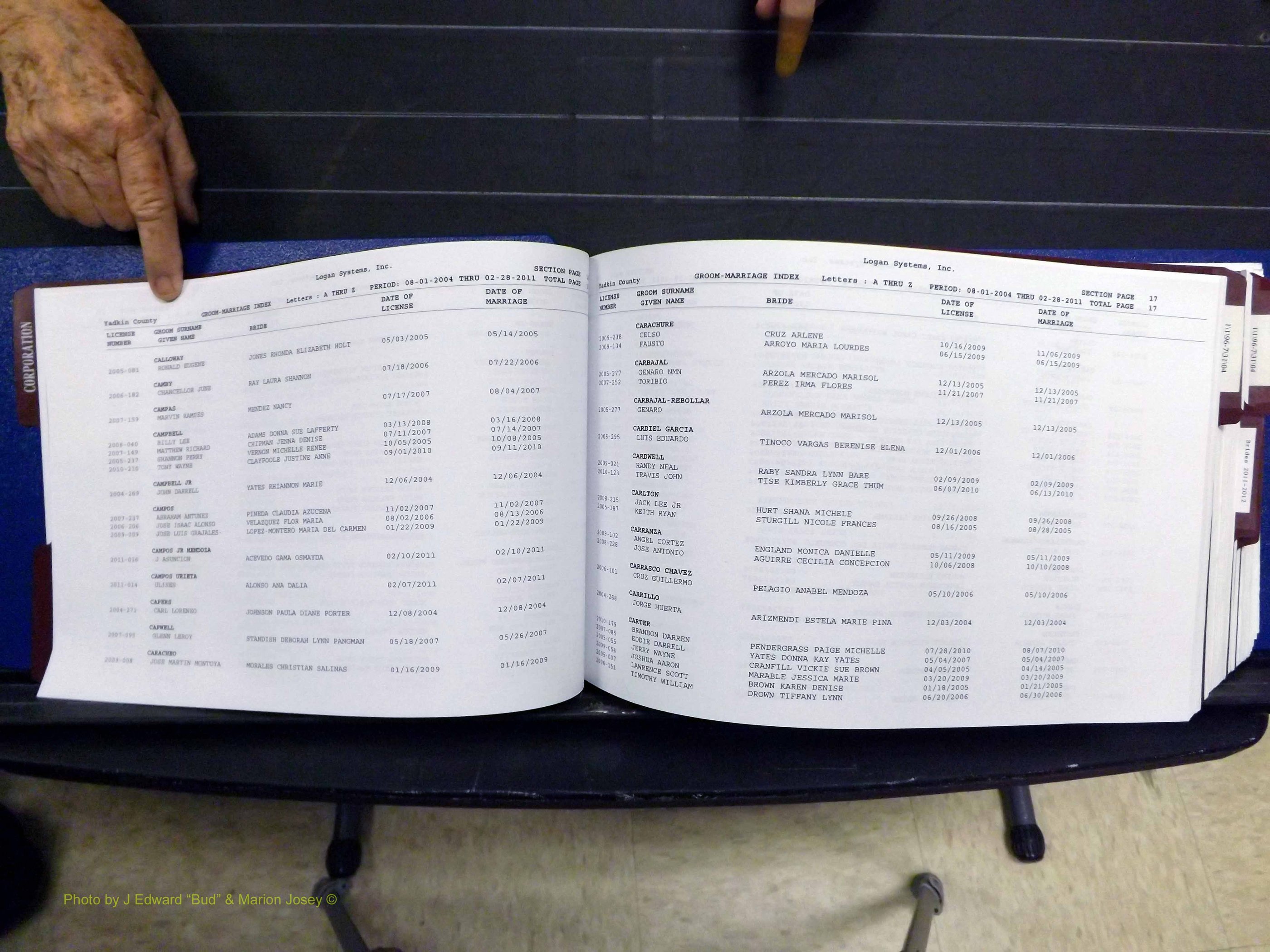 Yadkin Co, NC, Marriages, Male & Female, 1996-2012 (132) .JPG
