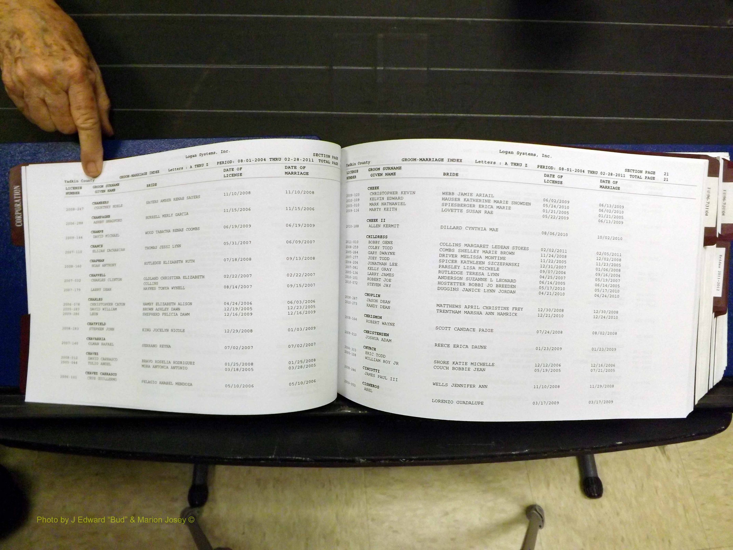 Yadkin Co, NC, Marriages, Male & Female, 1996-2012 (134) .JPG
