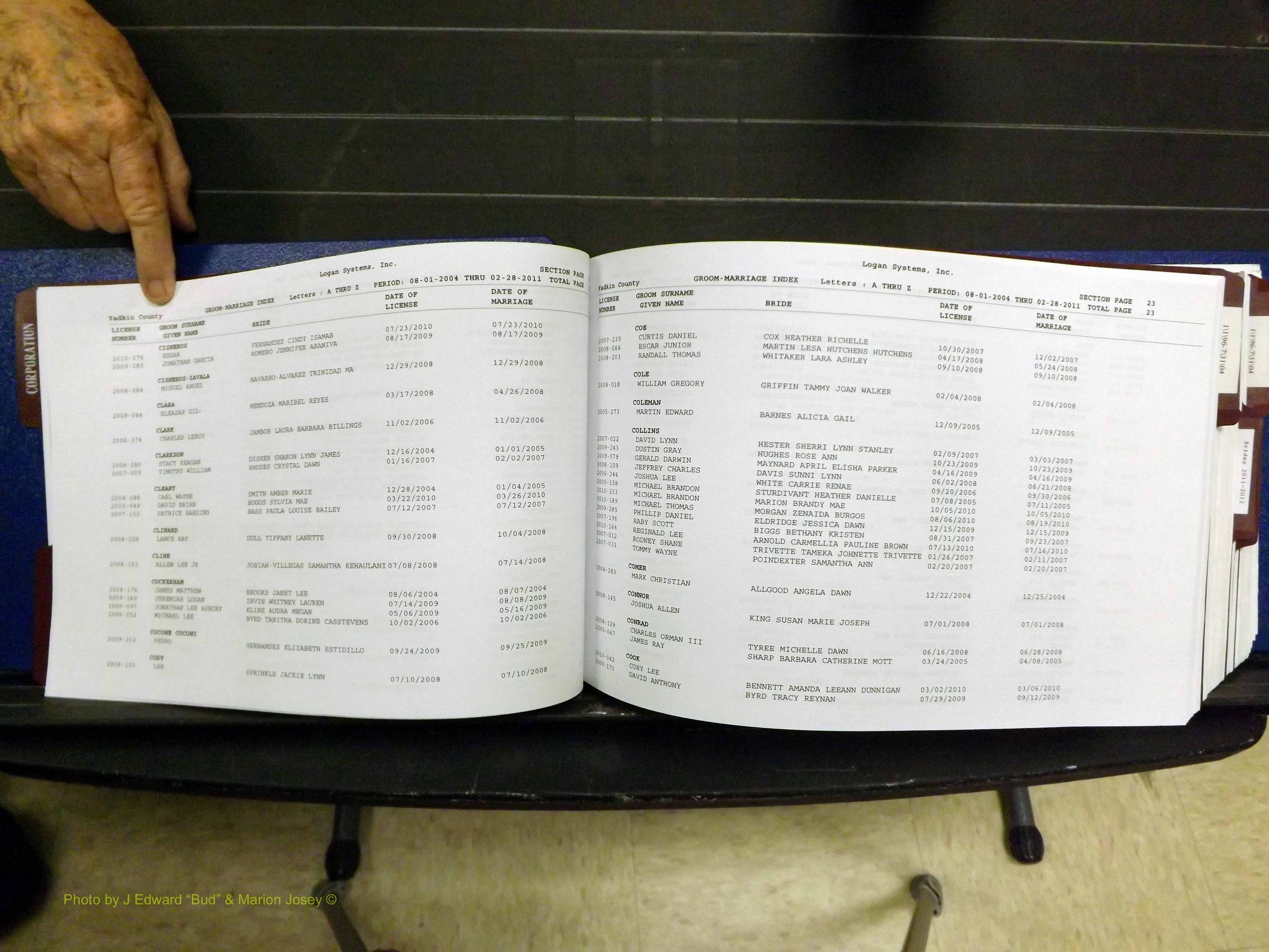 Yadkin Co, NC, Marriages, Male & Female, 1996-2012 (135) .JPG