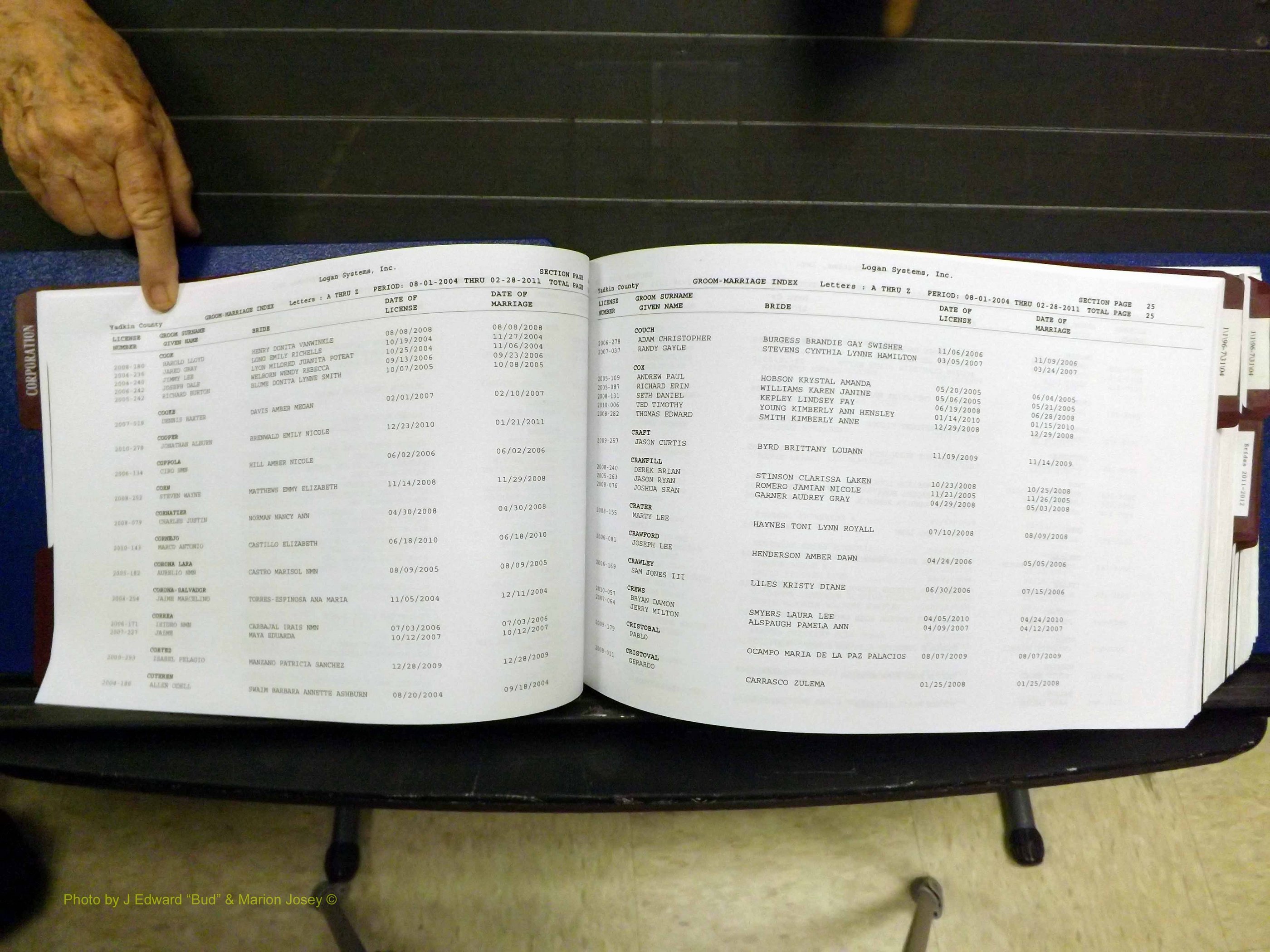 Yadkin Co, NC, Marriages, Male & Female, 1996-2012 (136) .JPG