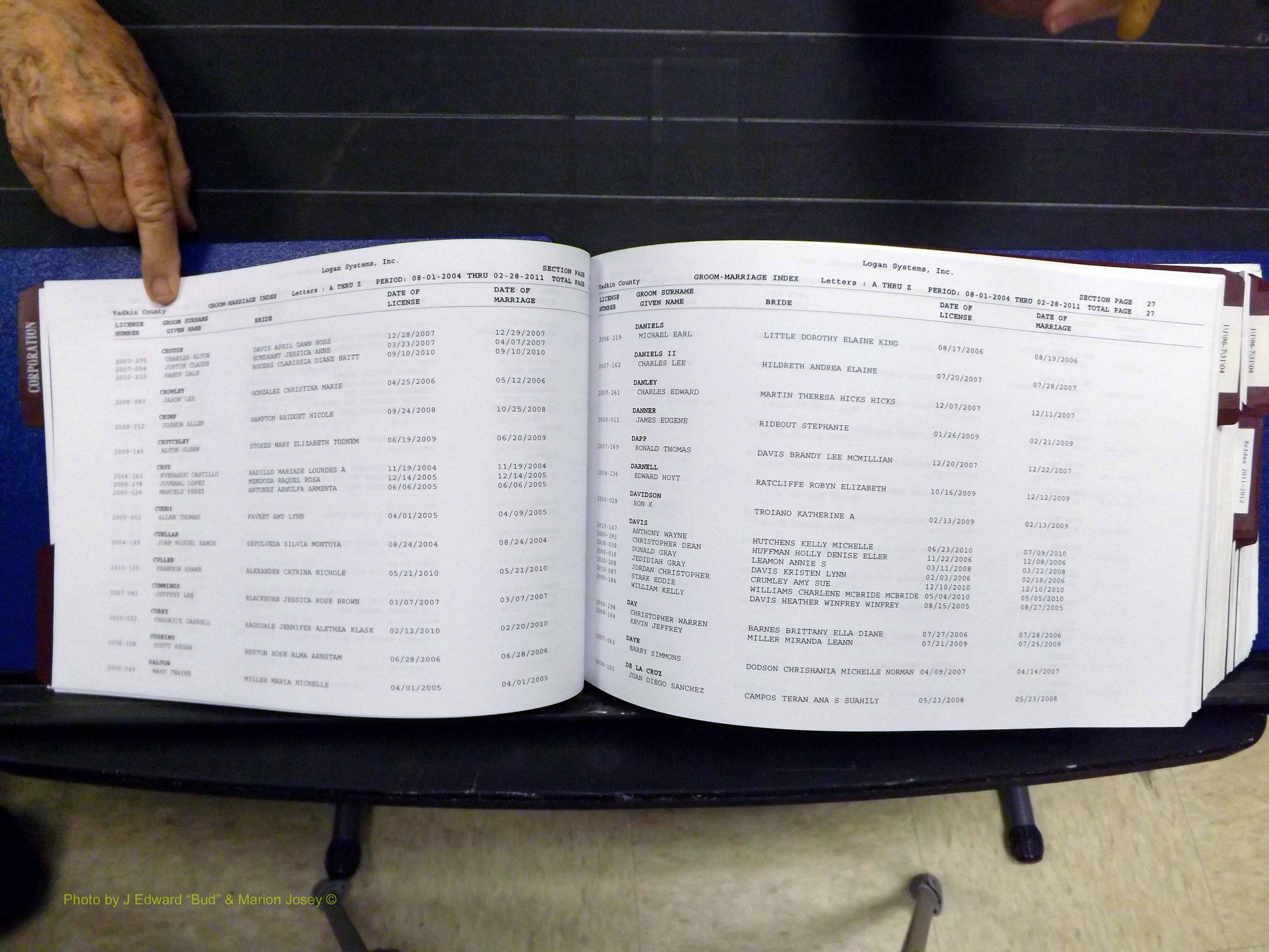 Yadkin Co, NC, Marriages, Male & Female, 1996-2012 (137) .JPG