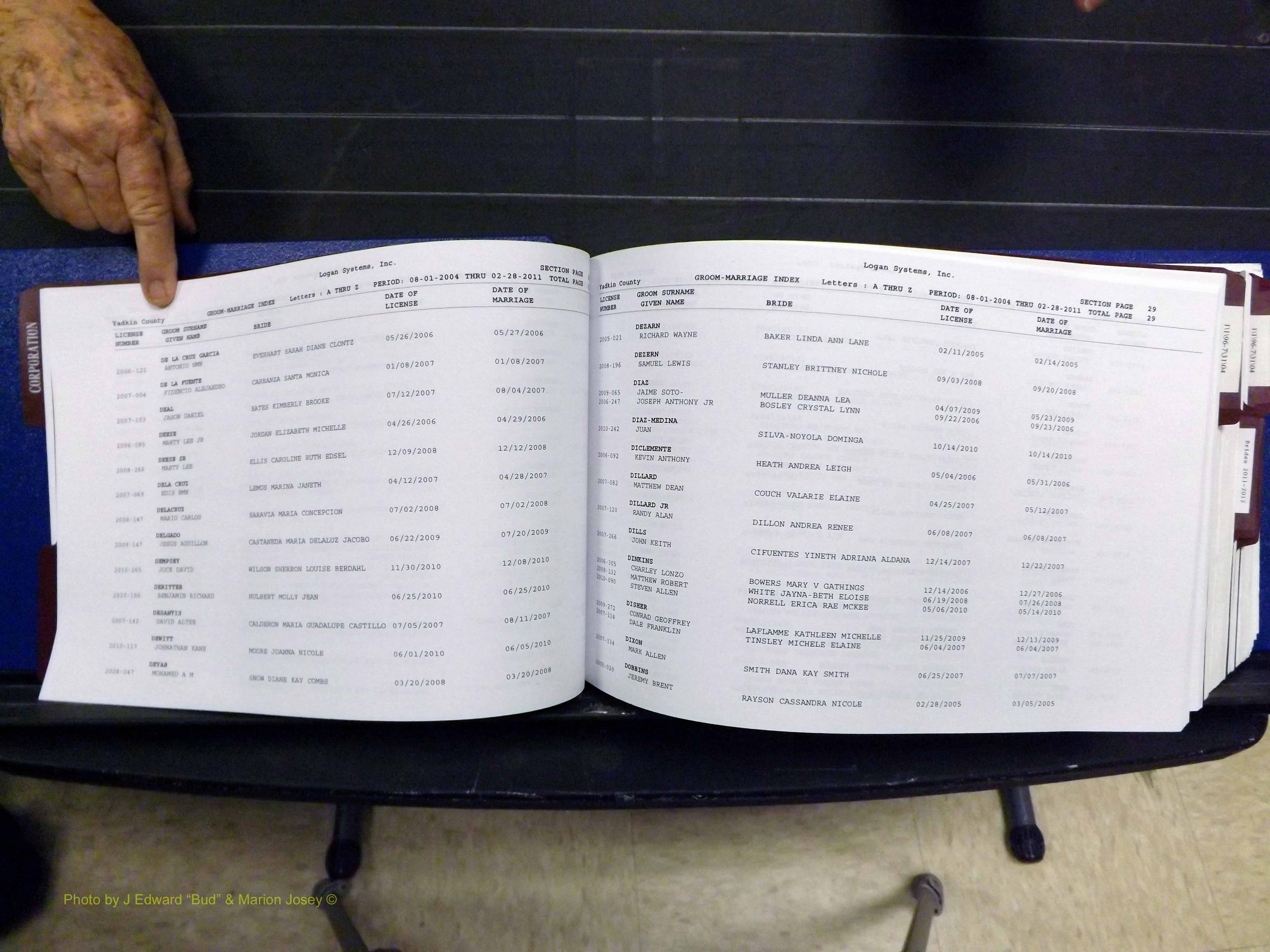 Yadkin Co, NC, Marriages, Male & Female, 1996-2012 (138) .JPG