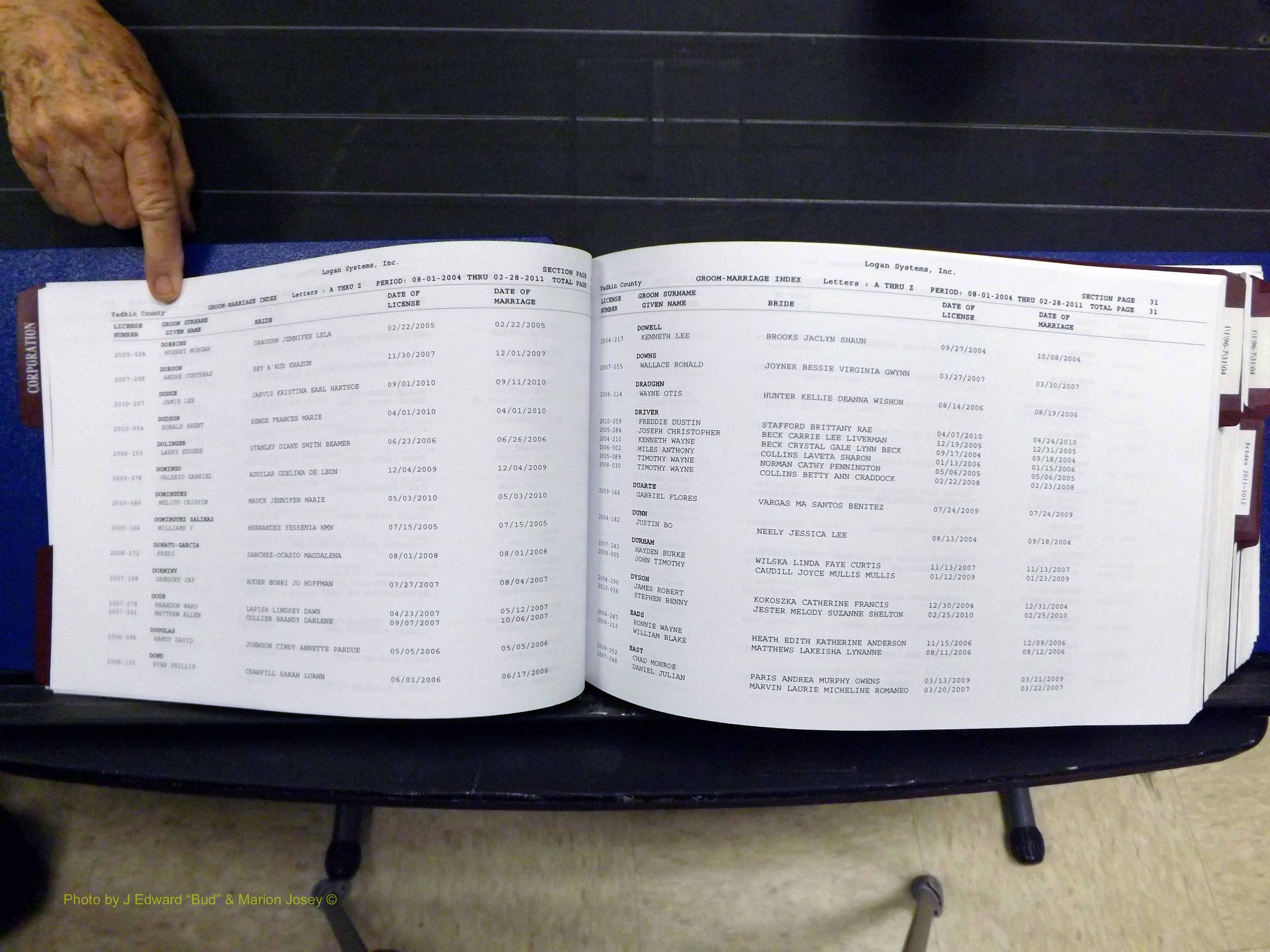 Yadkin Co, NC, Marriages, Male & Female, 1996-2012 (139) .JPG