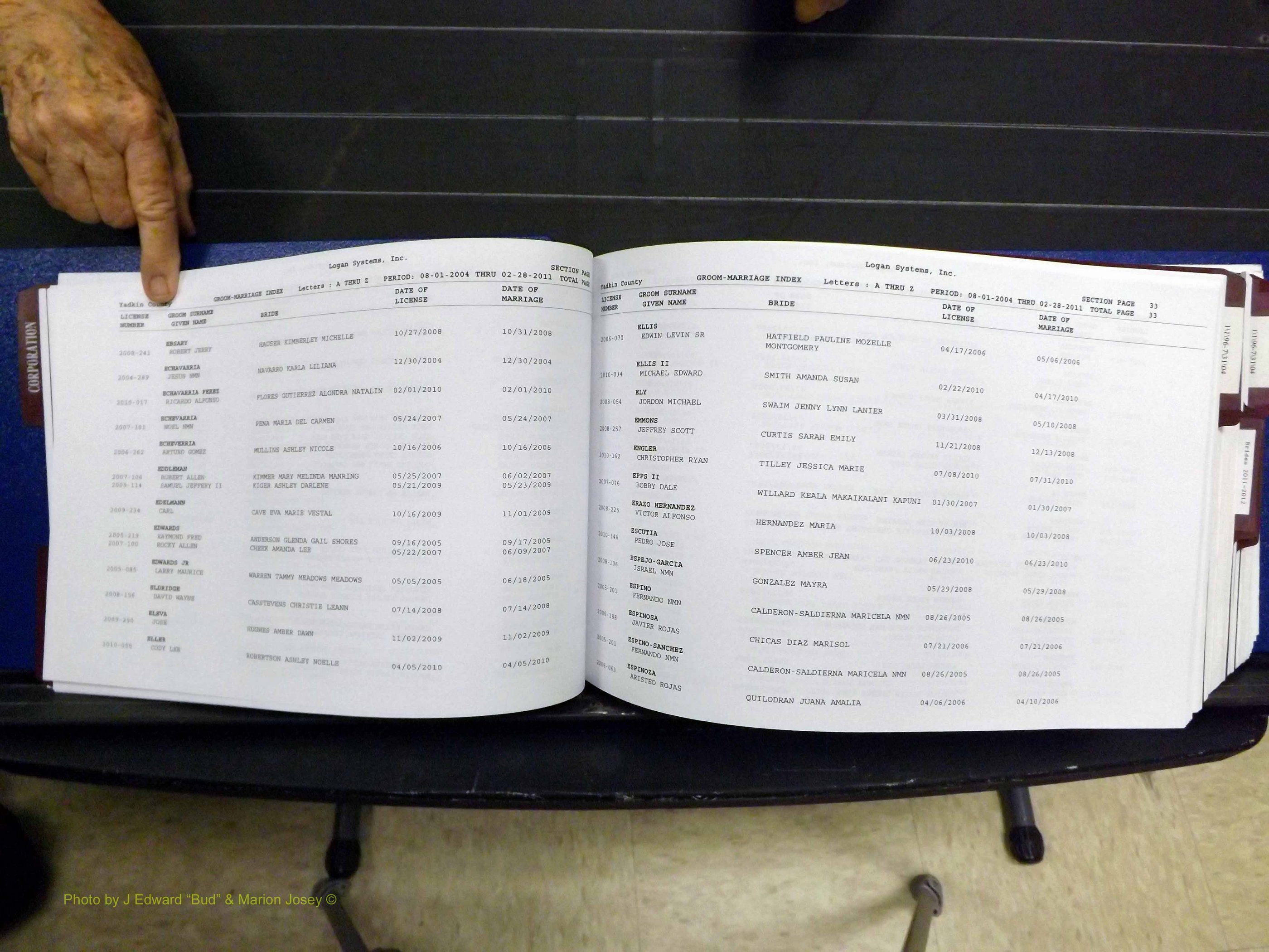 Yadkin Co, NC, Marriages, Male & Female, 1996-2012 (140) .JPG