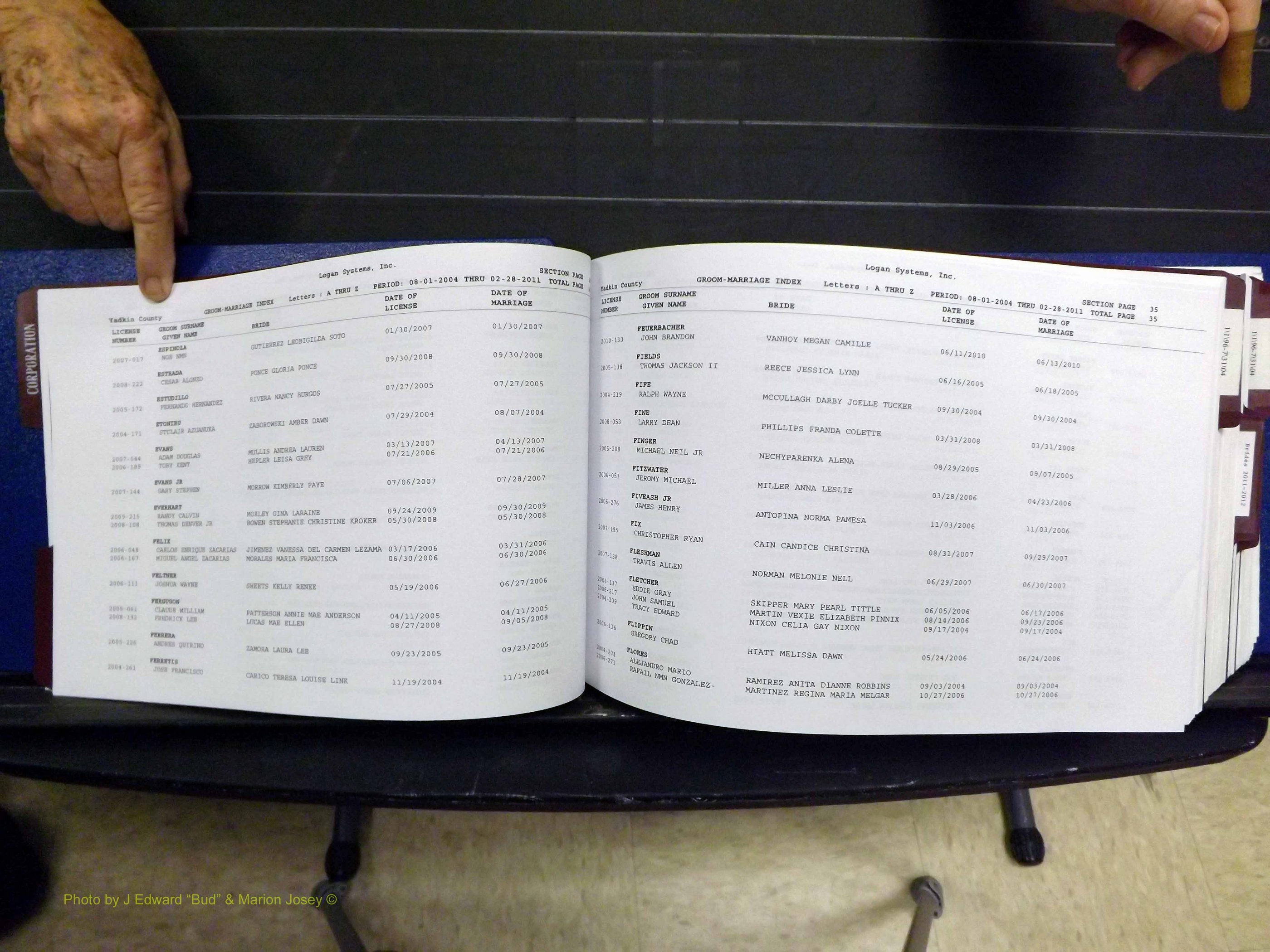 Yadkin Co, NC, Marriages, Male & Female, 1996-2012 (141) .JPG