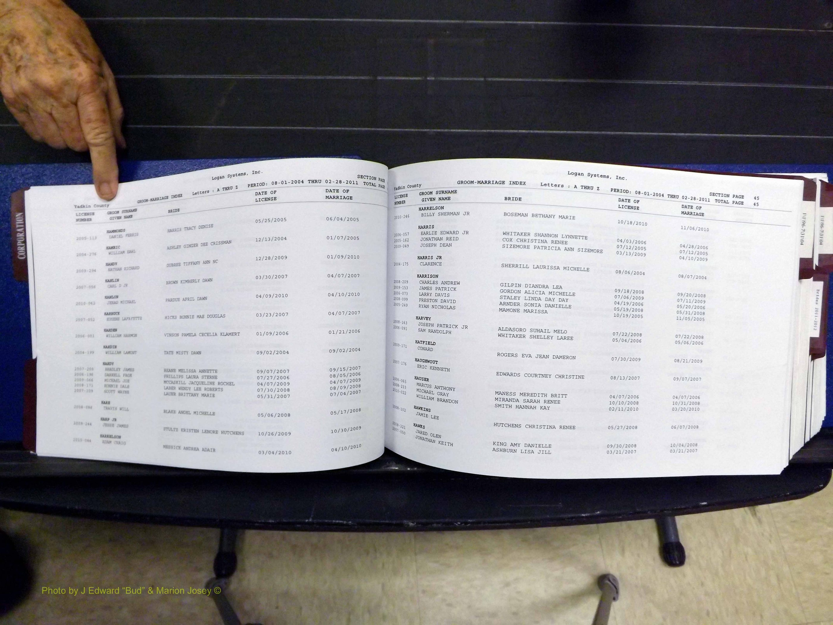 Yadkin Co, NC, Marriages, Male & Female, 1996-2012 (146) .JPG