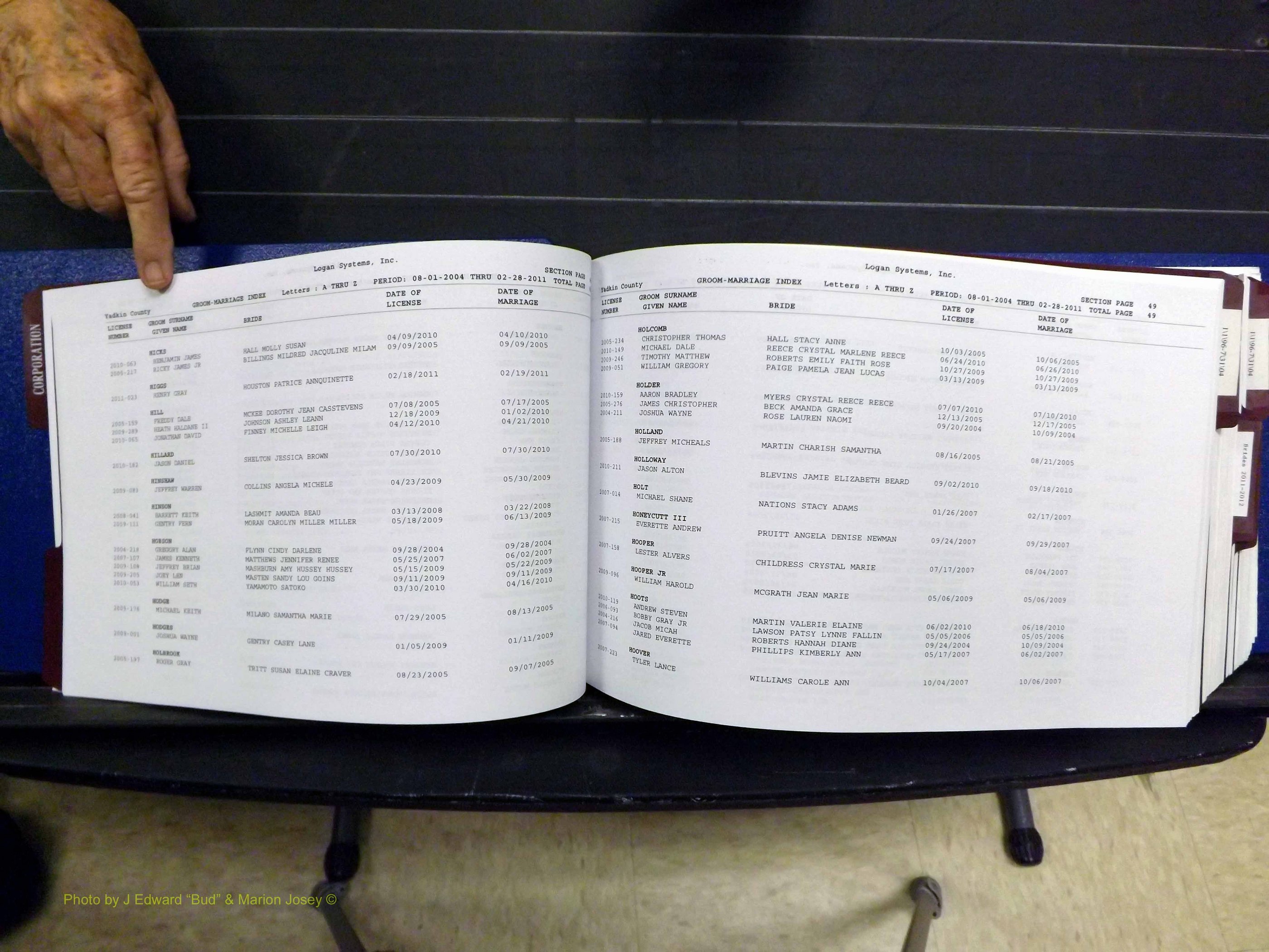 Yadkin Co, NC, Marriages, Male & Female, 1996-2012 (148) .JPG
