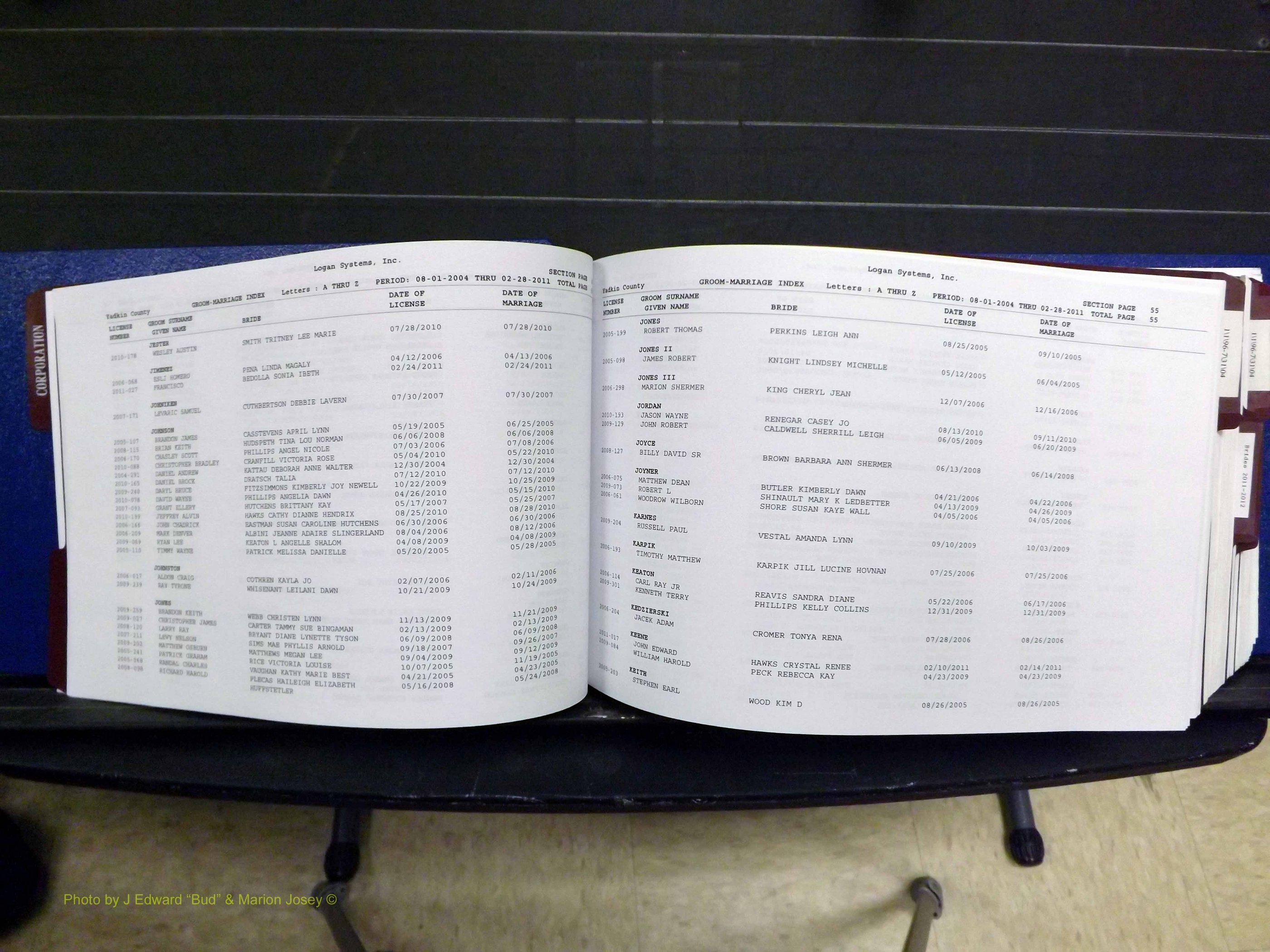 Yadkin Co, NC, Marriages, Male & Female, 1996-2012 (151) .JPG