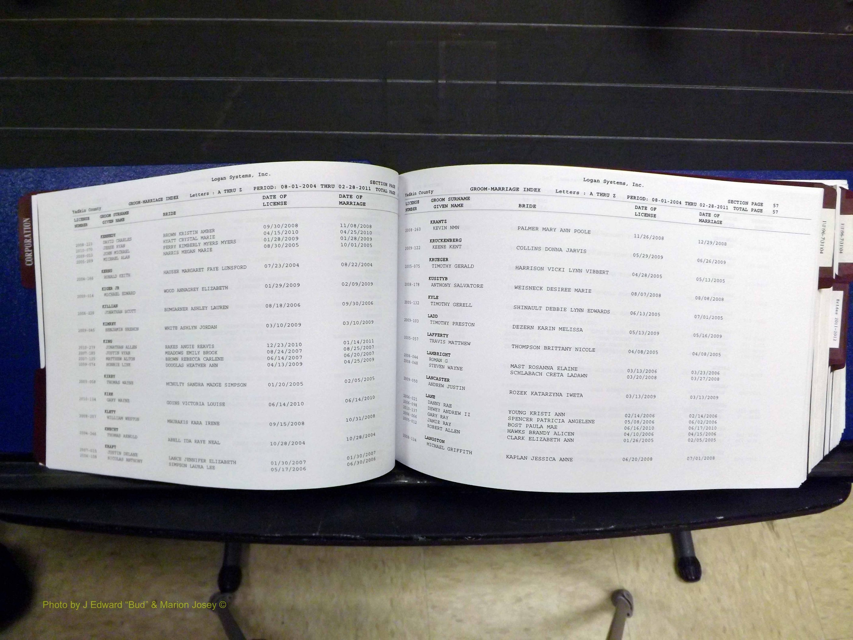 Yadkin Co, NC, Marriages, Male & Female, 1996-2012 (152) .JPG