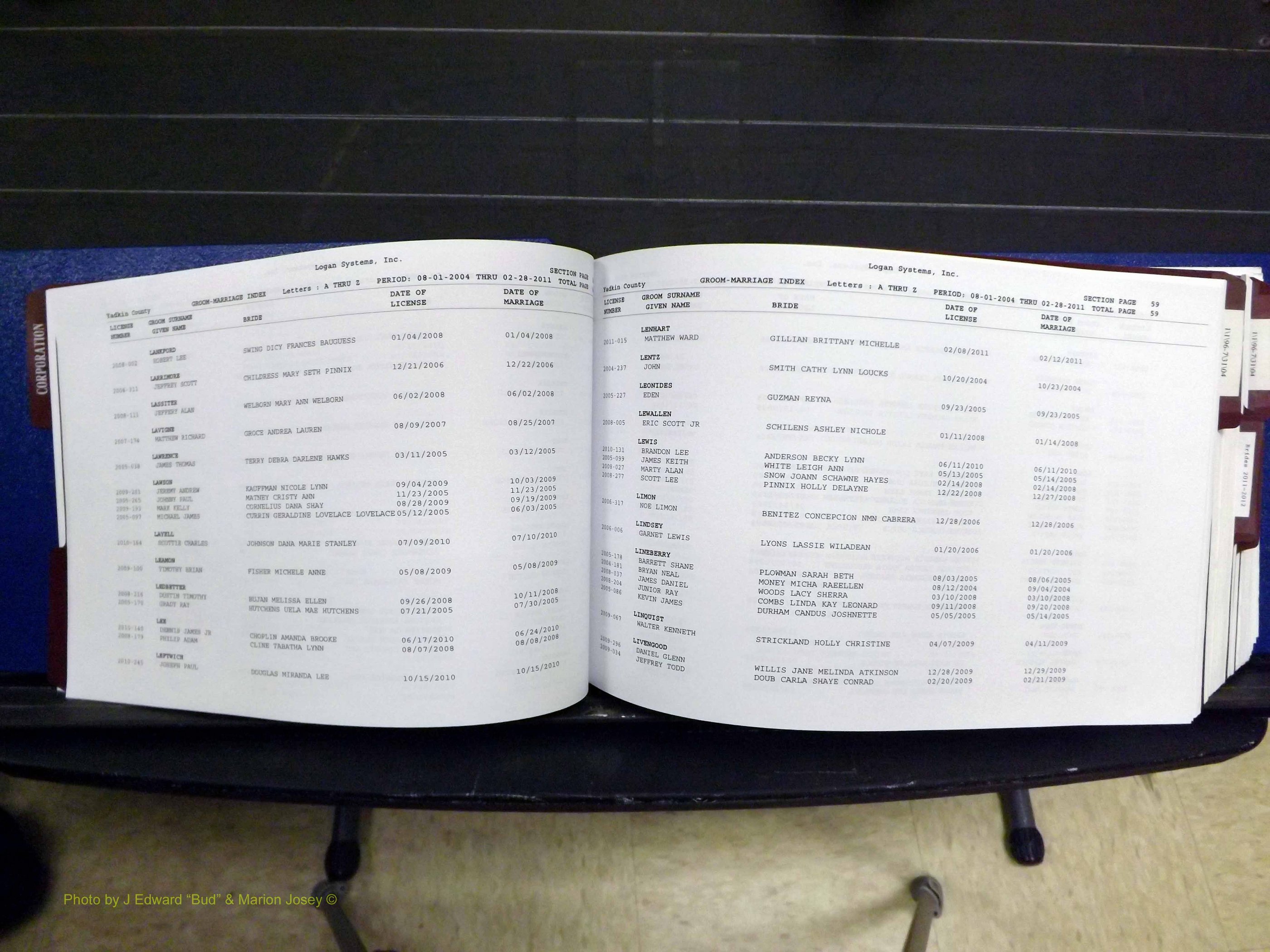Yadkin Co, NC, Marriages, Male & Female, 1996-2012 (153) .JPG