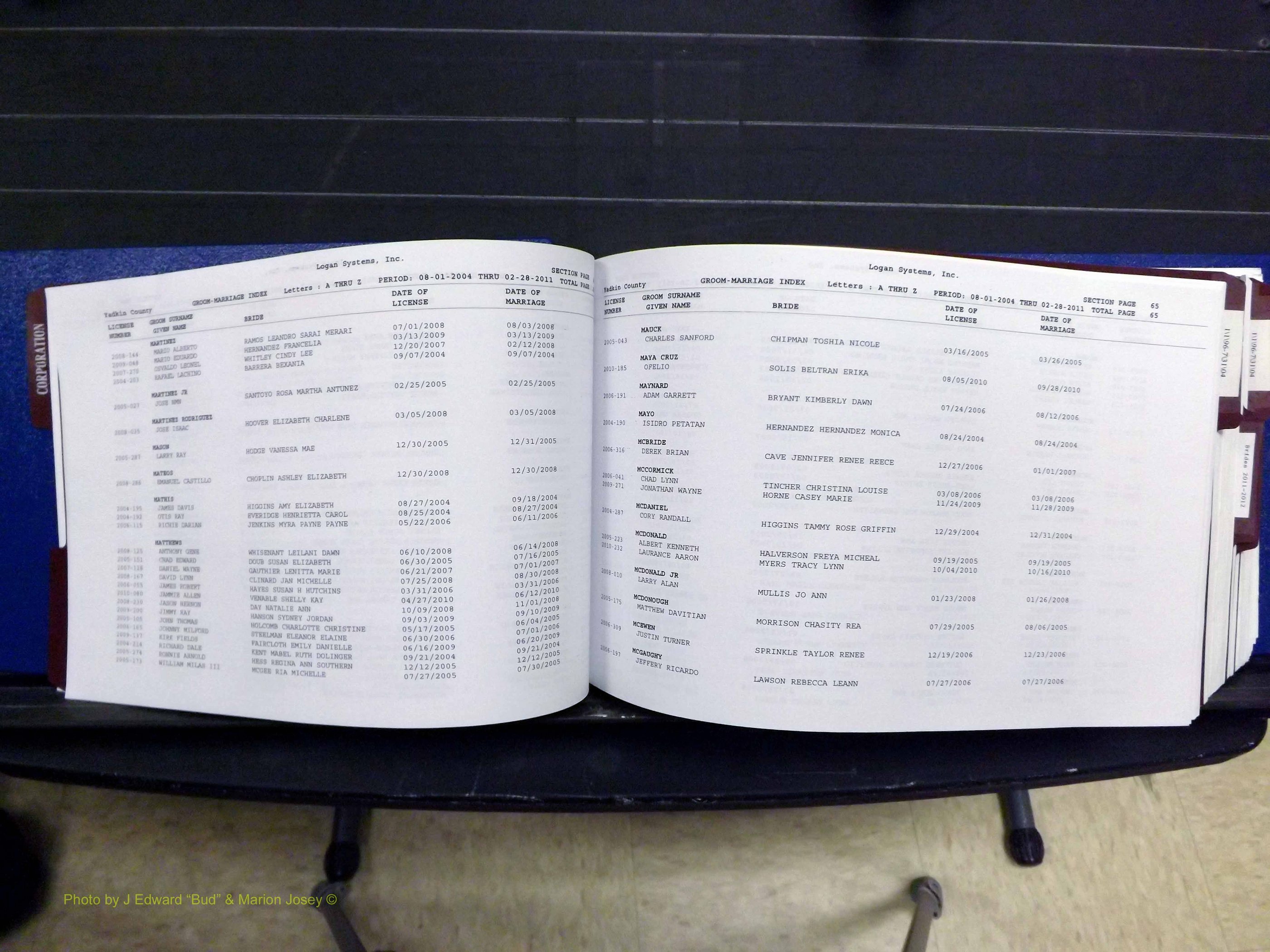 Yadkin Co, NC, Marriages, Male & Female, 1996-2012 (156) .JPG