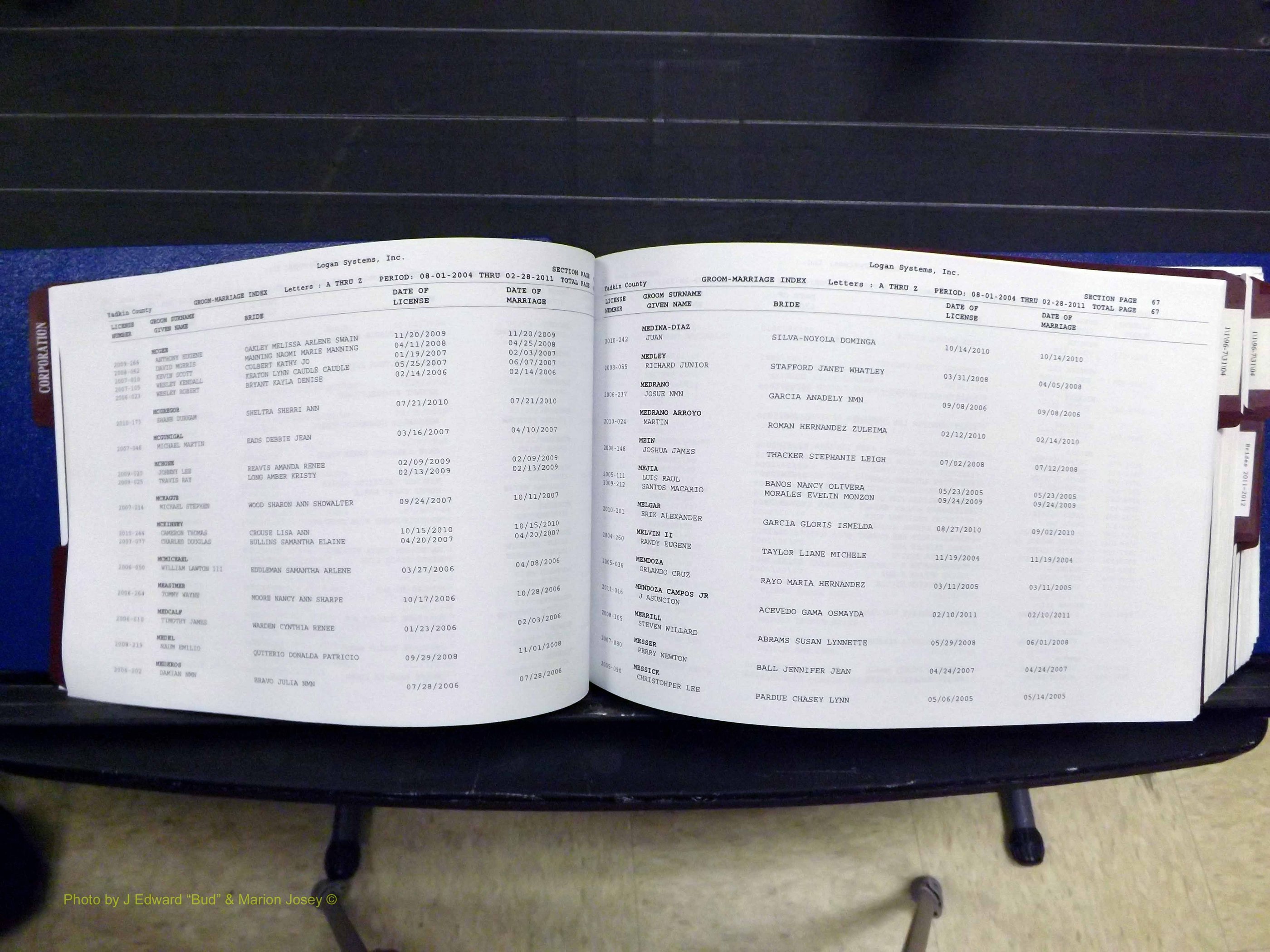 Yadkin Co, NC, Marriages, Male & Female, 1996-2012 (157) .JPG