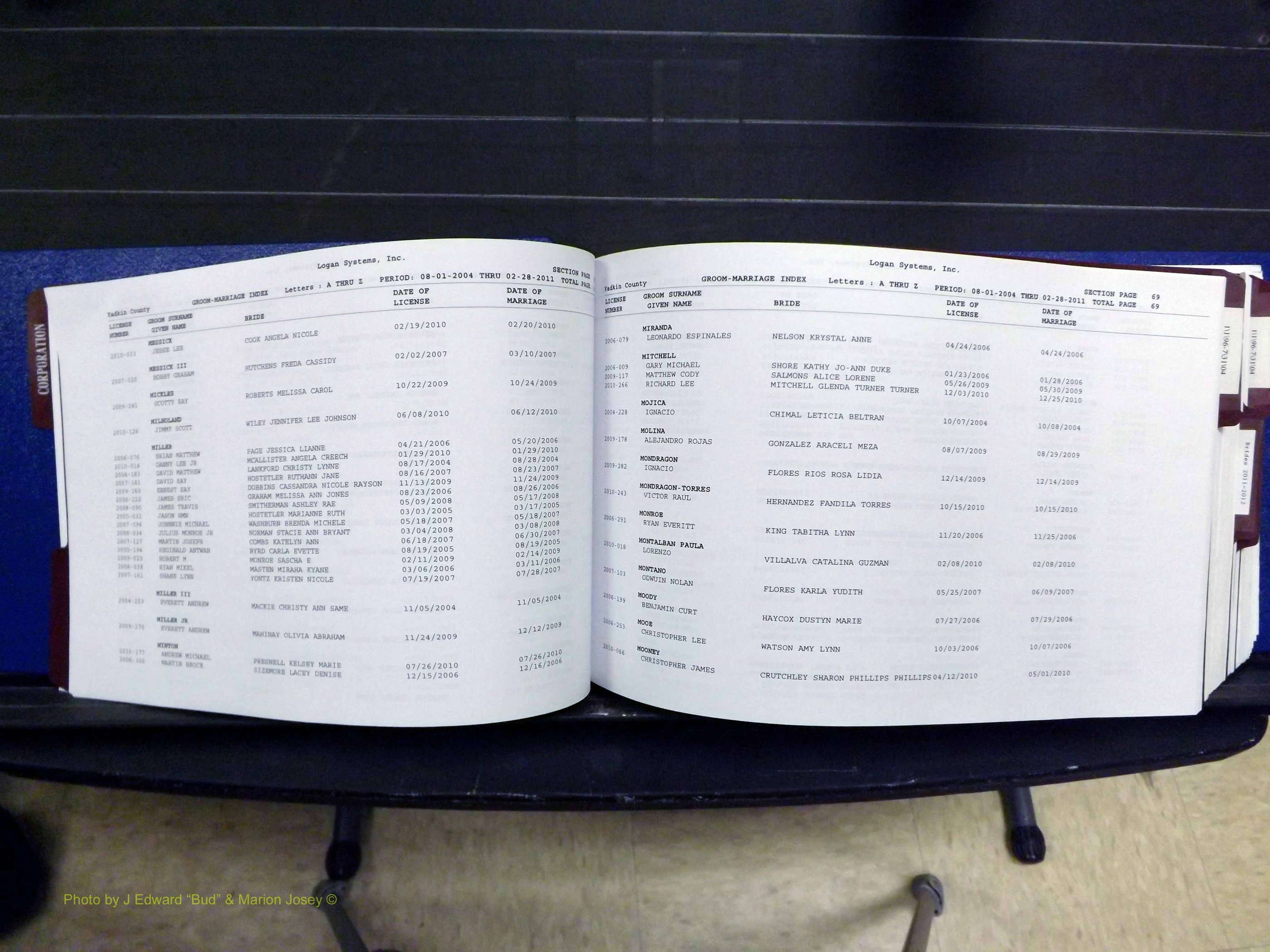 Yadkin Co, NC, Marriages, Male & Female, 1996-2012 (158) .JPG