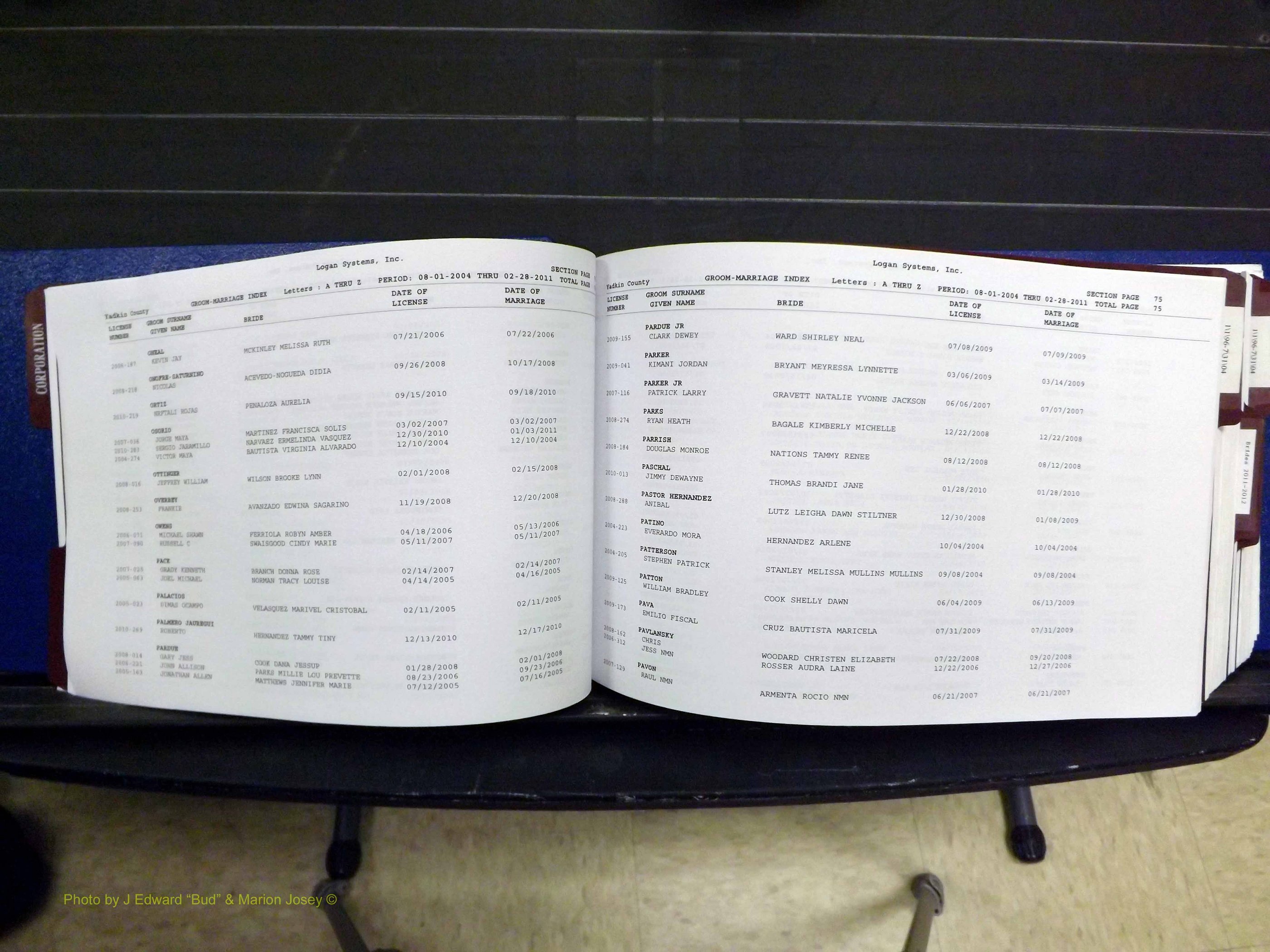 Yadkin Co, NC, Marriages, Male & Female, 1996-2012 (161) .JPG