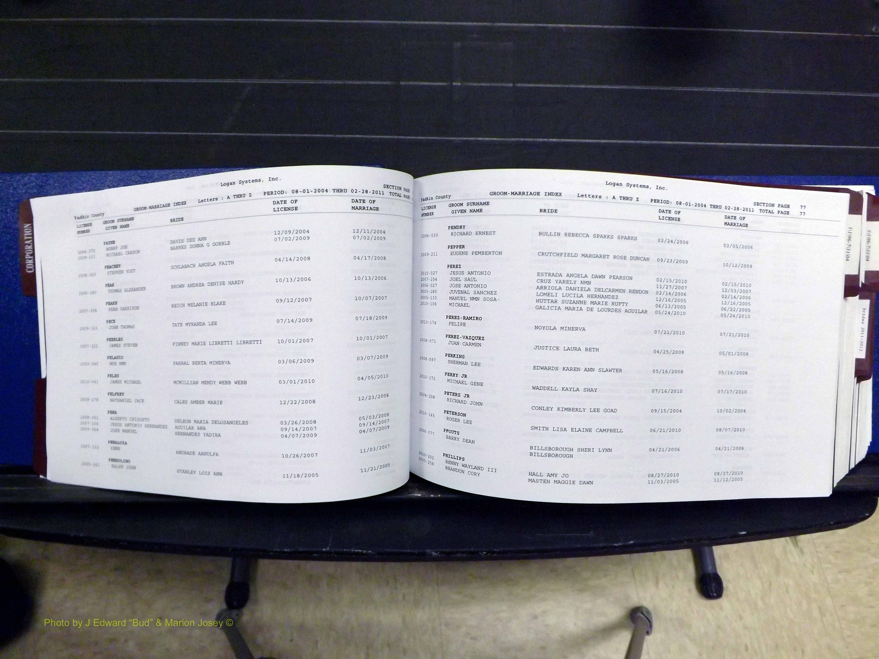 Yadkin Co, NC, Marriages, Male & Female, 1996-2012 (162) .JPG