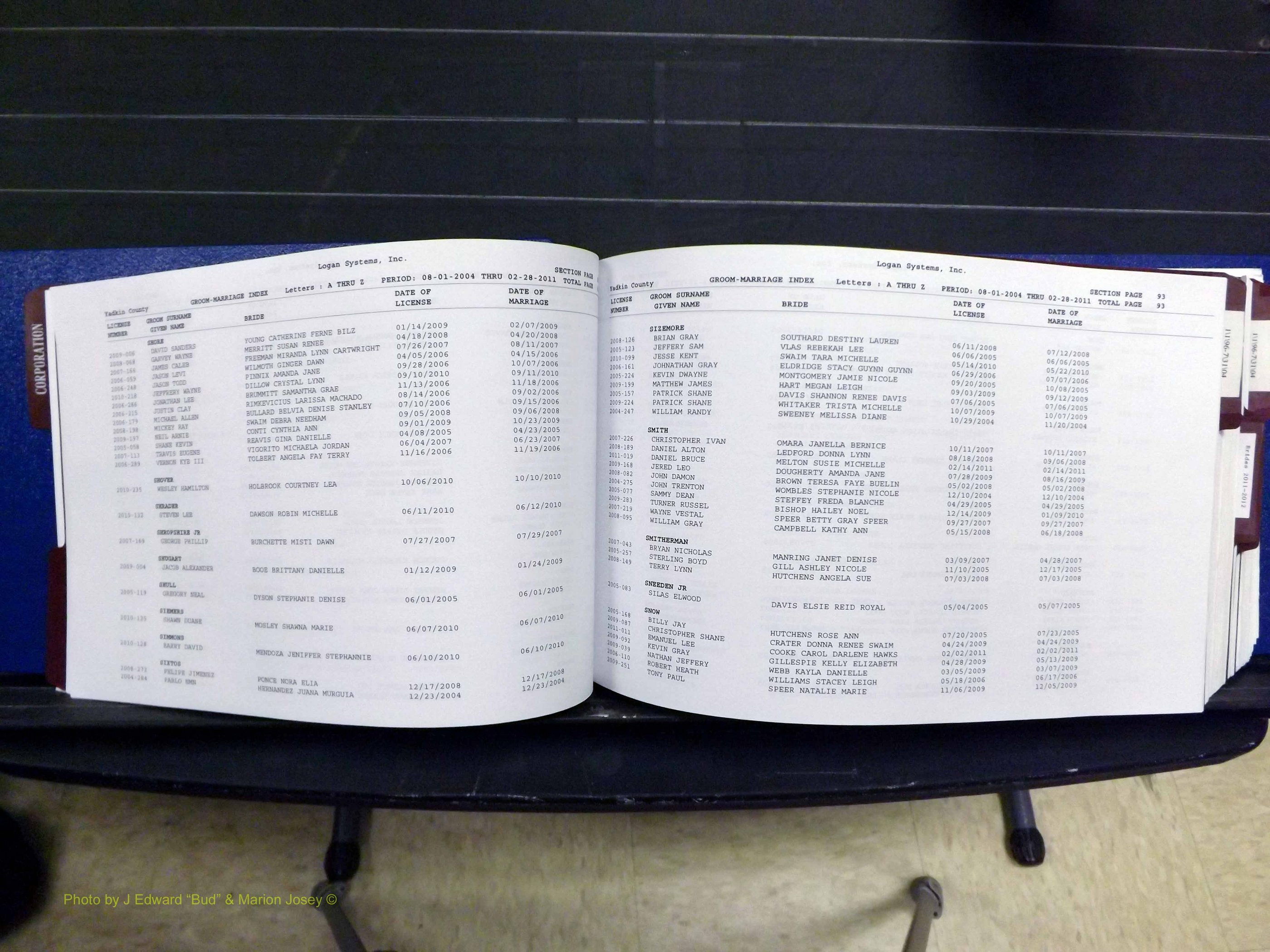 Yadkin Co, NC, Marriages, Male & Female, 1996-2012 (170) .JPG