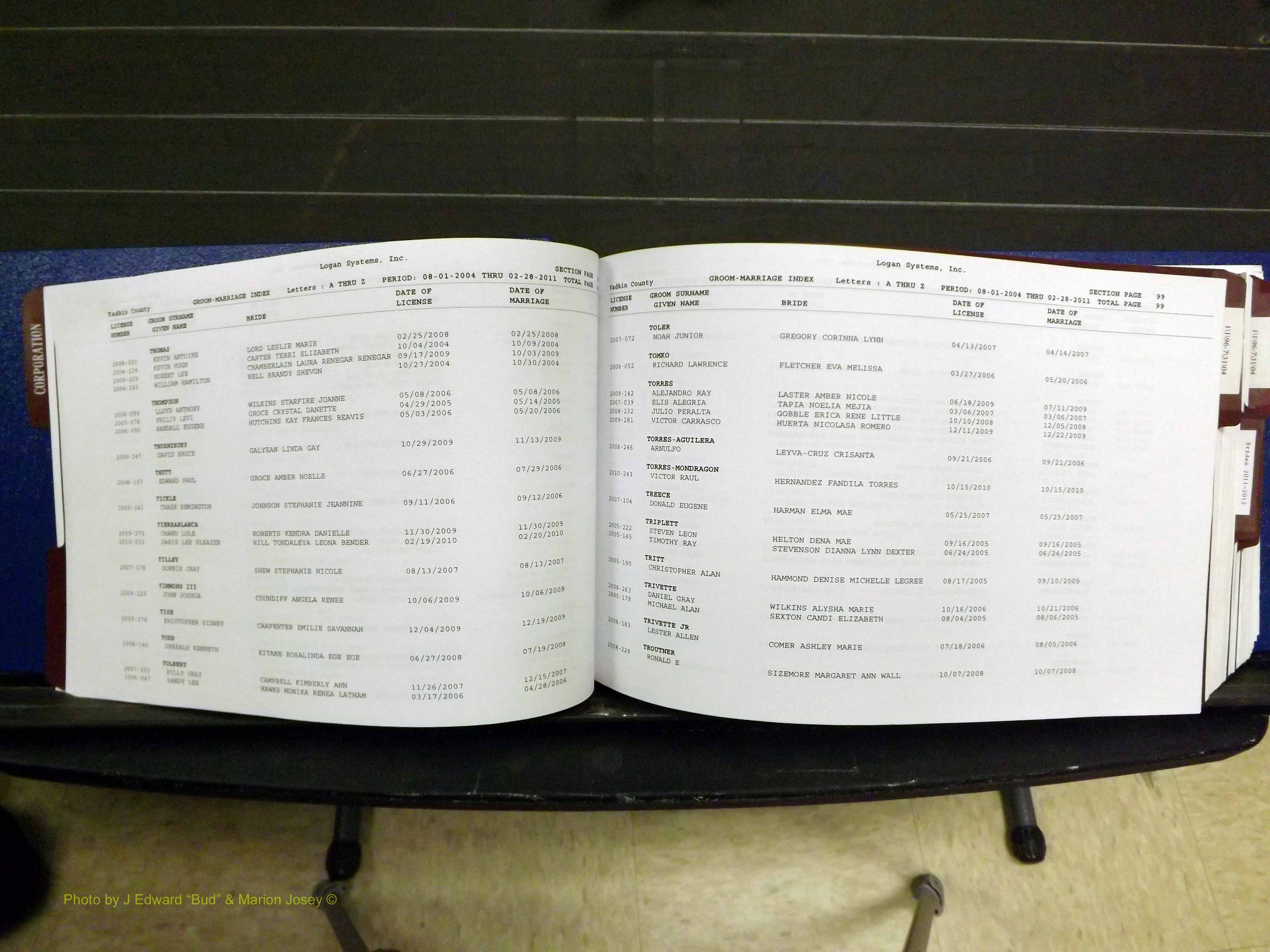 Yadkin Co, NC, Marriages, Male & Female, 1996-2012 (173) .JPG