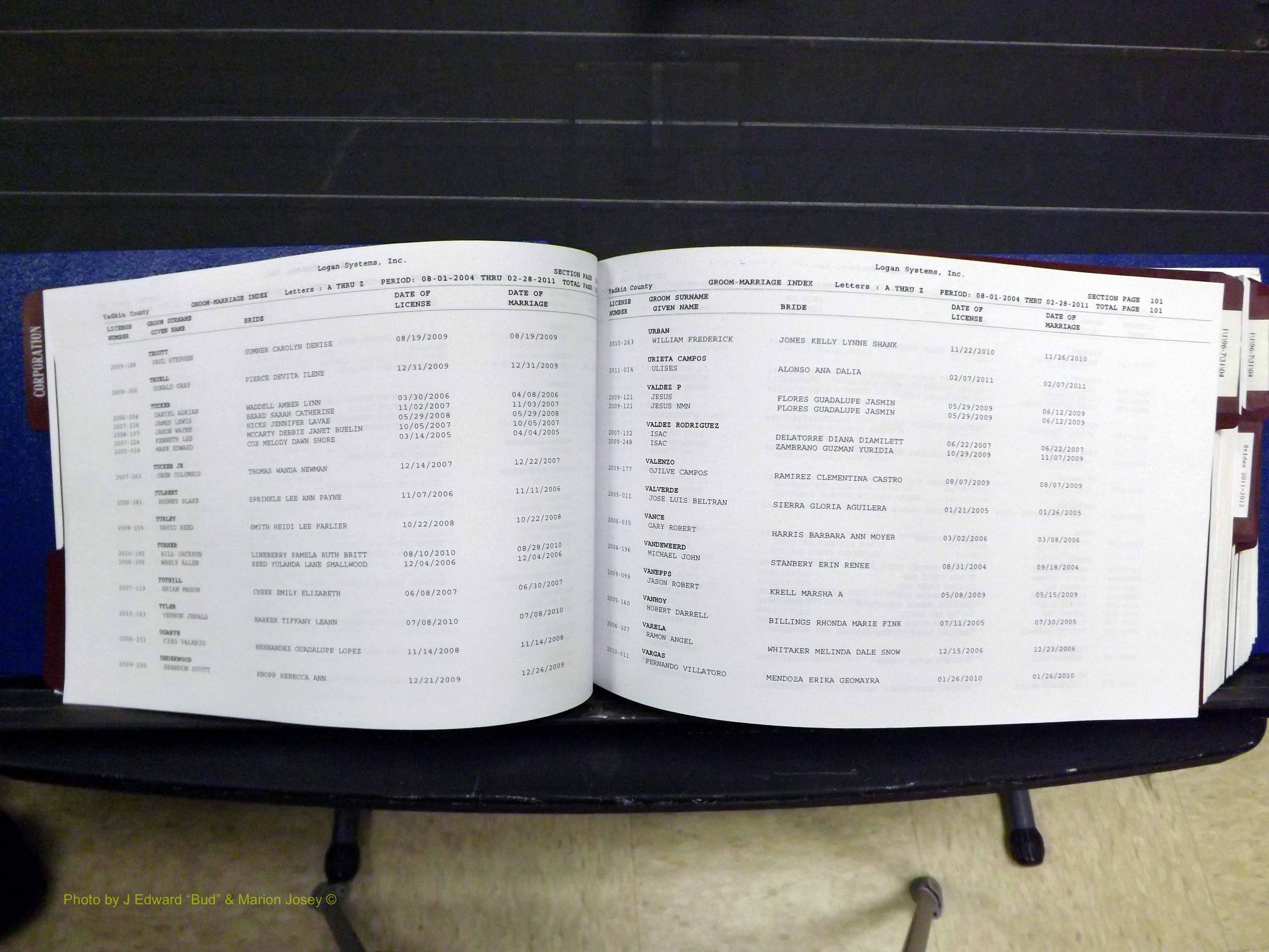 Yadkin Co, NC, Marriages, Male & Female, 1996-2012 (174) .JPG