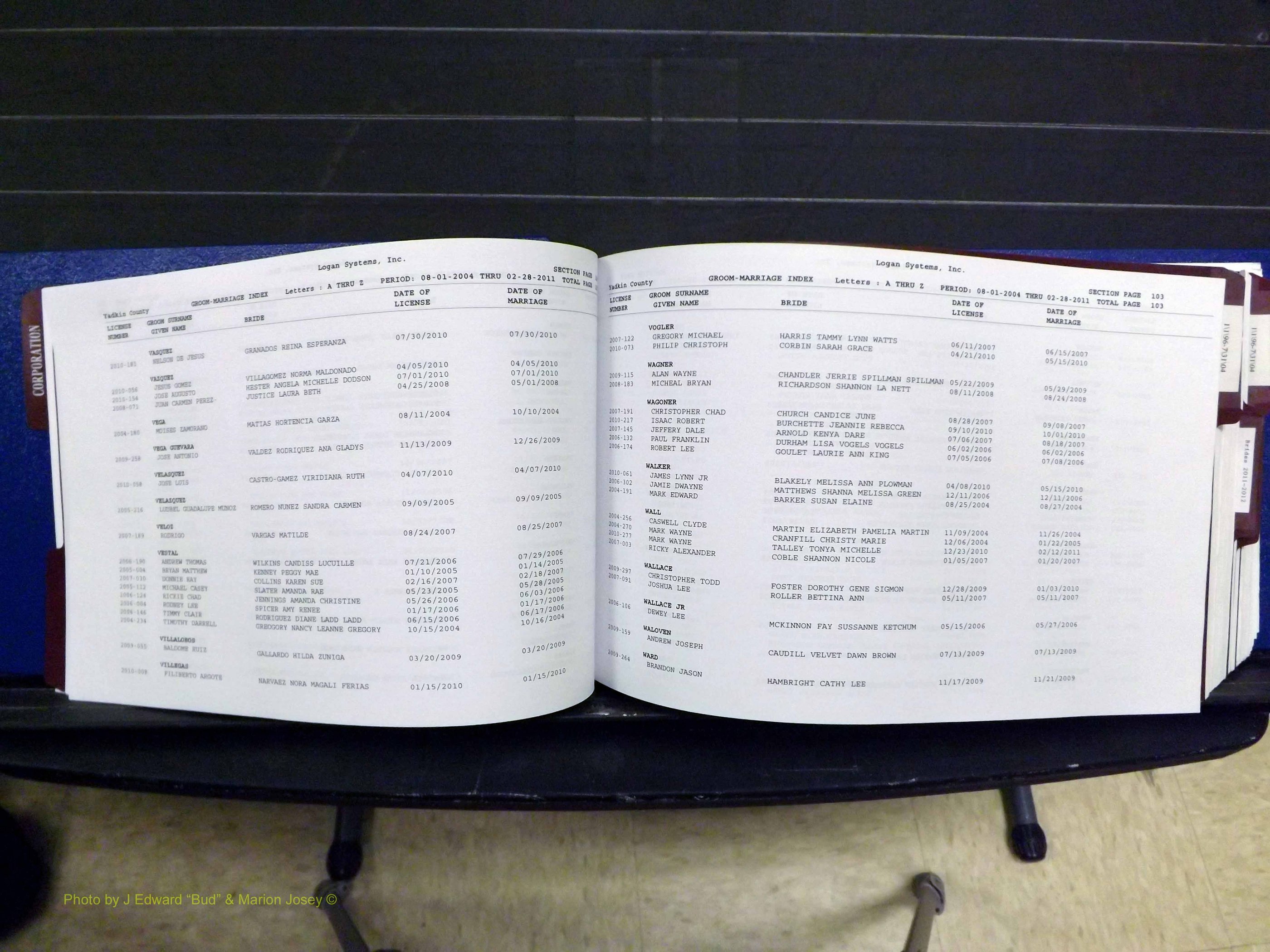 Yadkin Co, NC, Marriages, Male & Female, 1996-2012 (175) .JPG