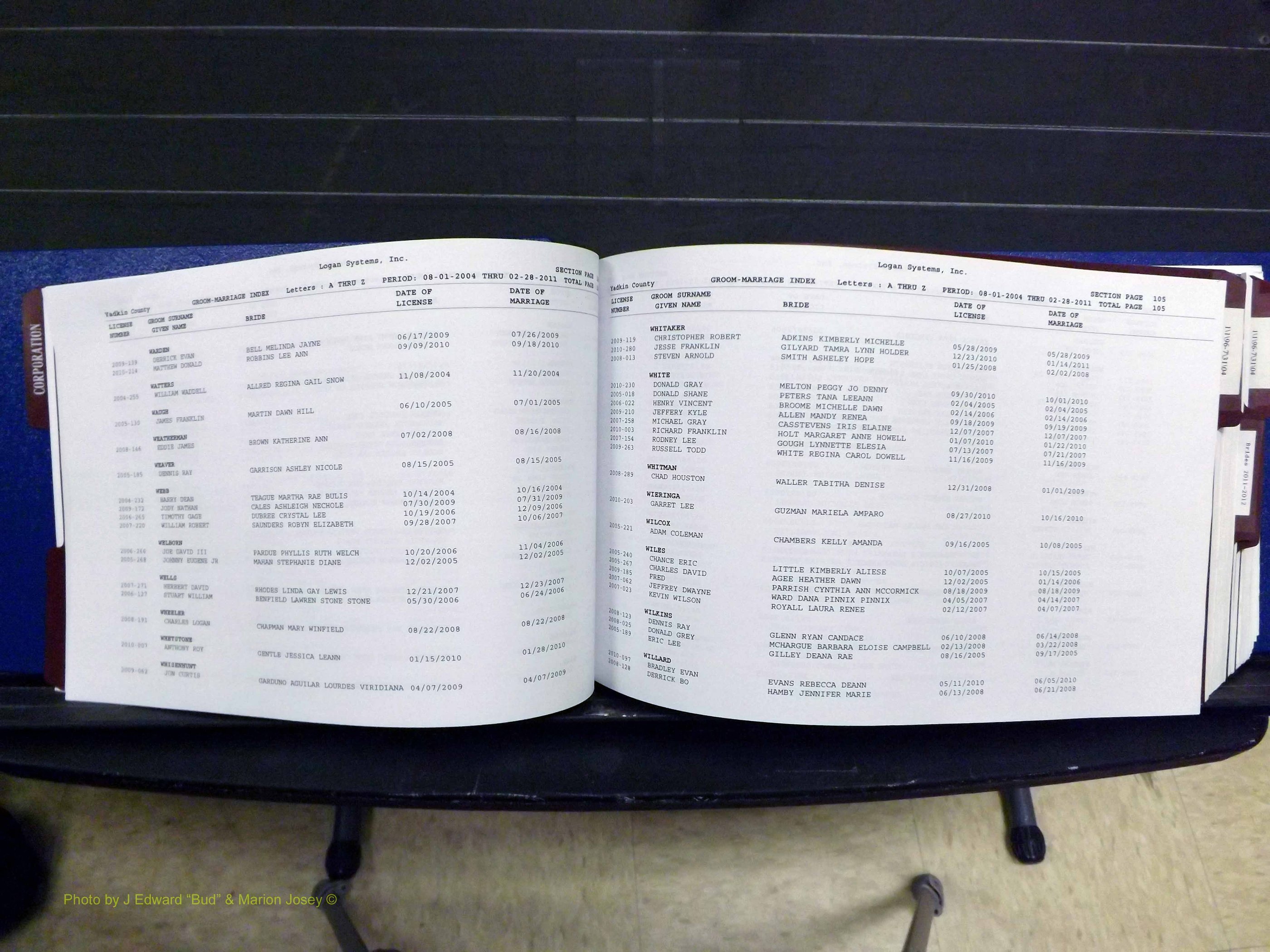 Yadkin Co, NC, Marriages, Male & Female, 1996-2012 (176) .JPG