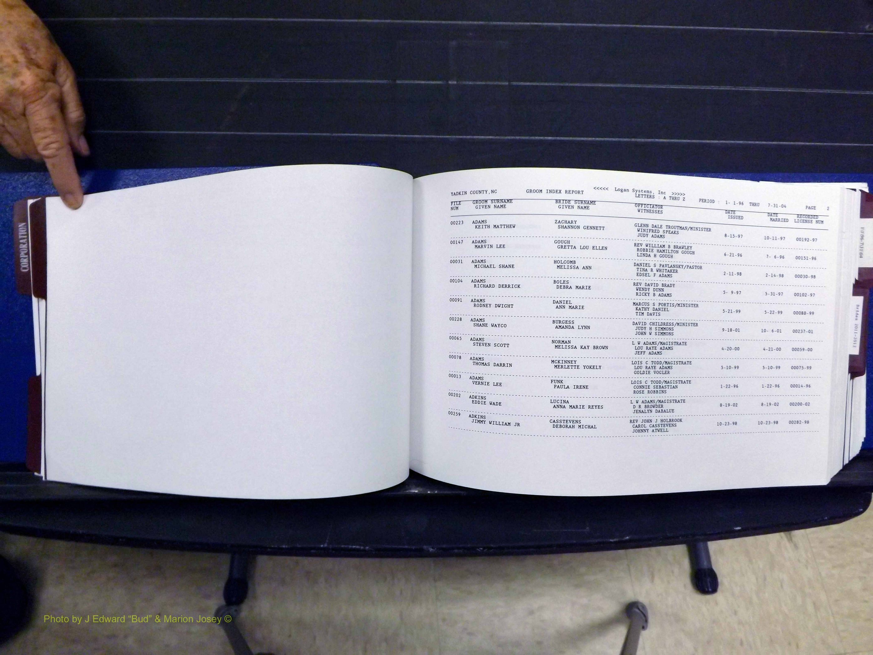 Yadkin Co, NC, Marriages, Male & Female, 1996-2012 (181) .JPG