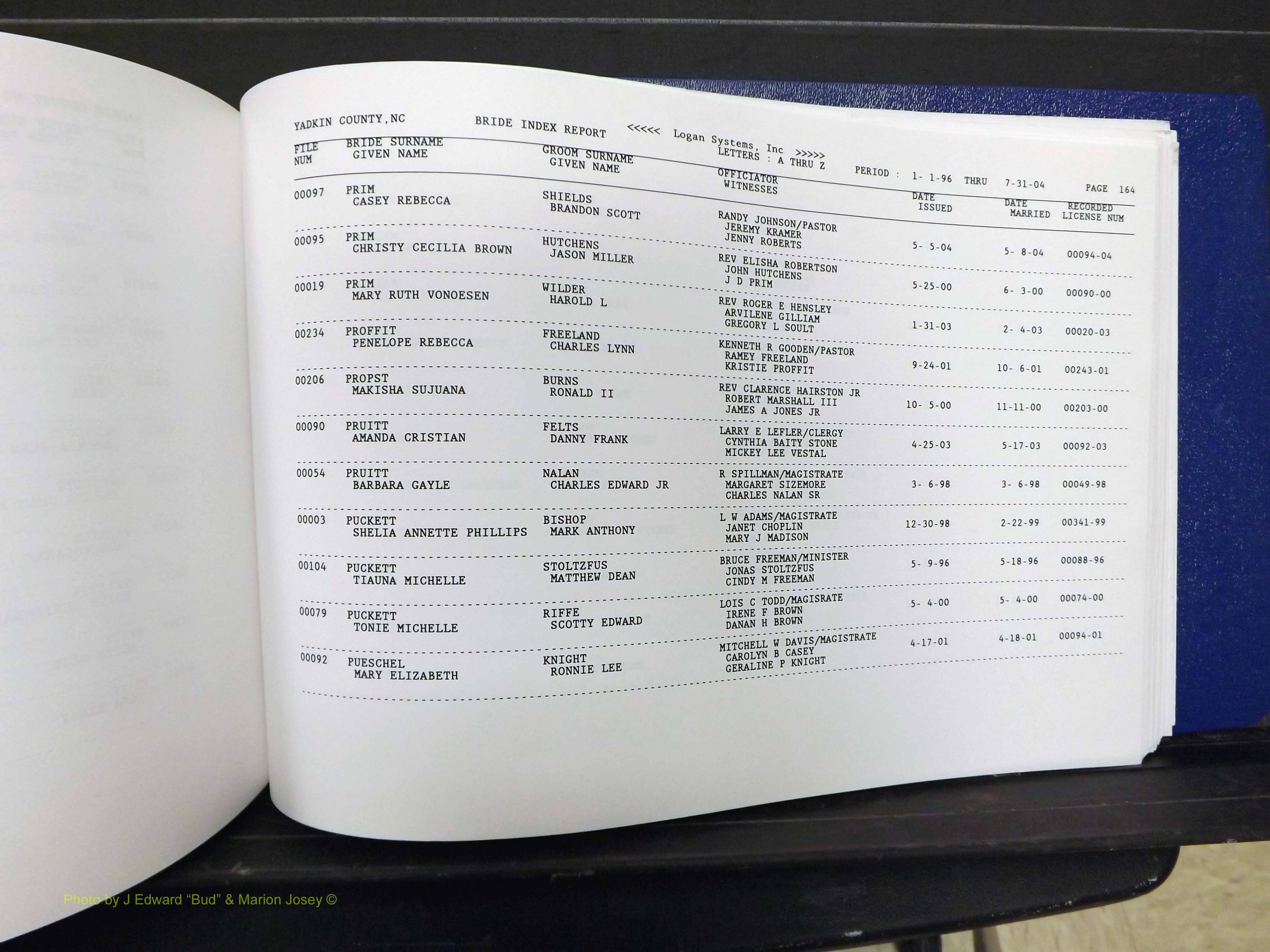 Yadkin Co, NC, Marriages, Male & Female, 1996-2012 (657) .JPG