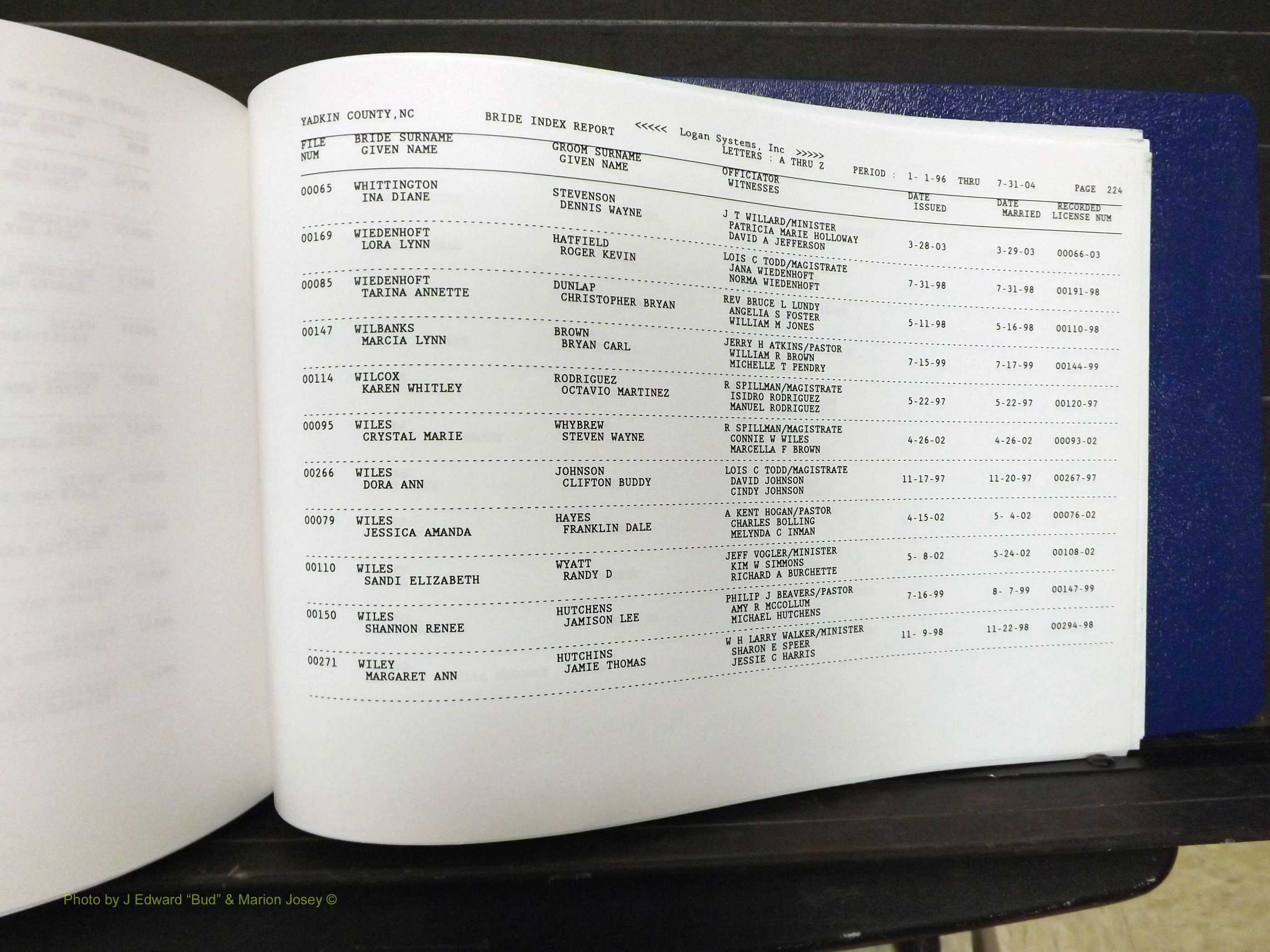 Yadkin Co, NC, Marriages, Male & Female, 1996-2012 (717) .JPG