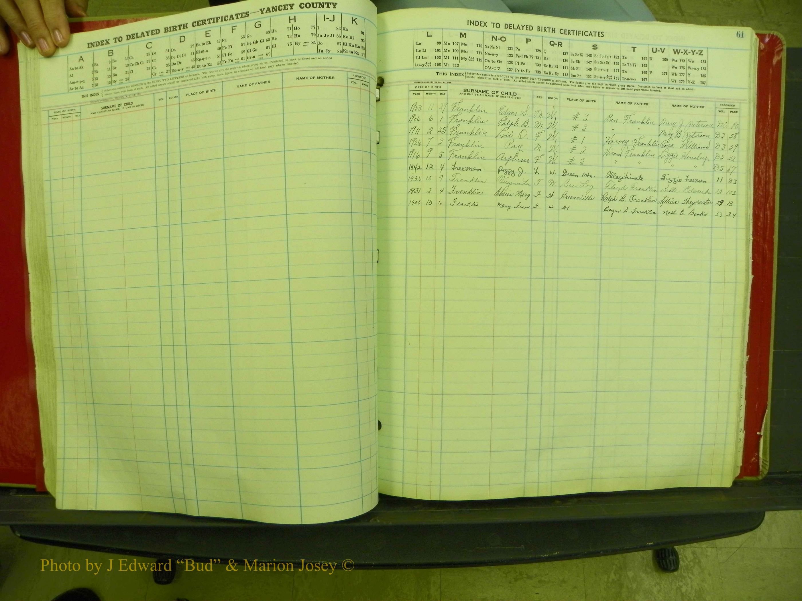 Yancey Co, NC  Delayed Births,  Index F, 54.JPG