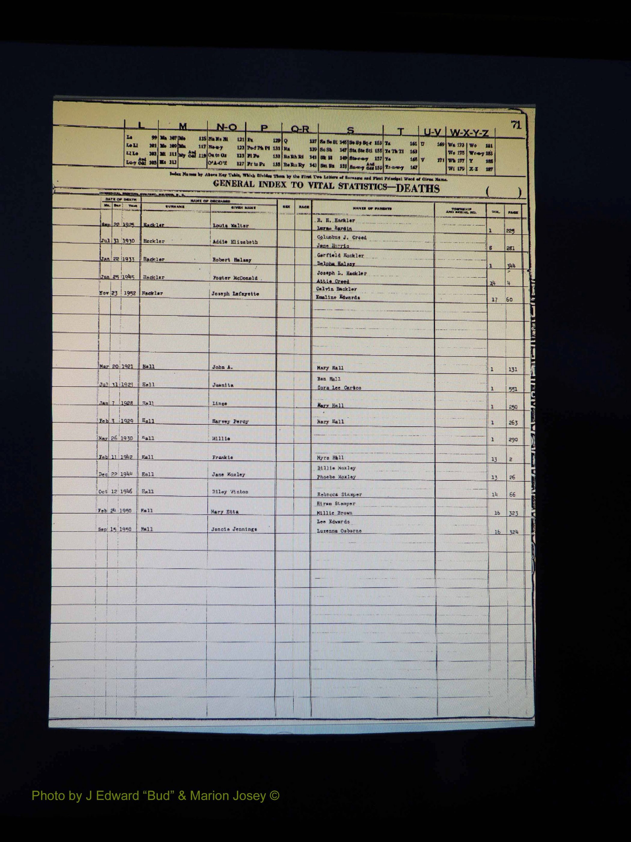 Alleghany Co, NC, Deaths Vol 1 102.JPG