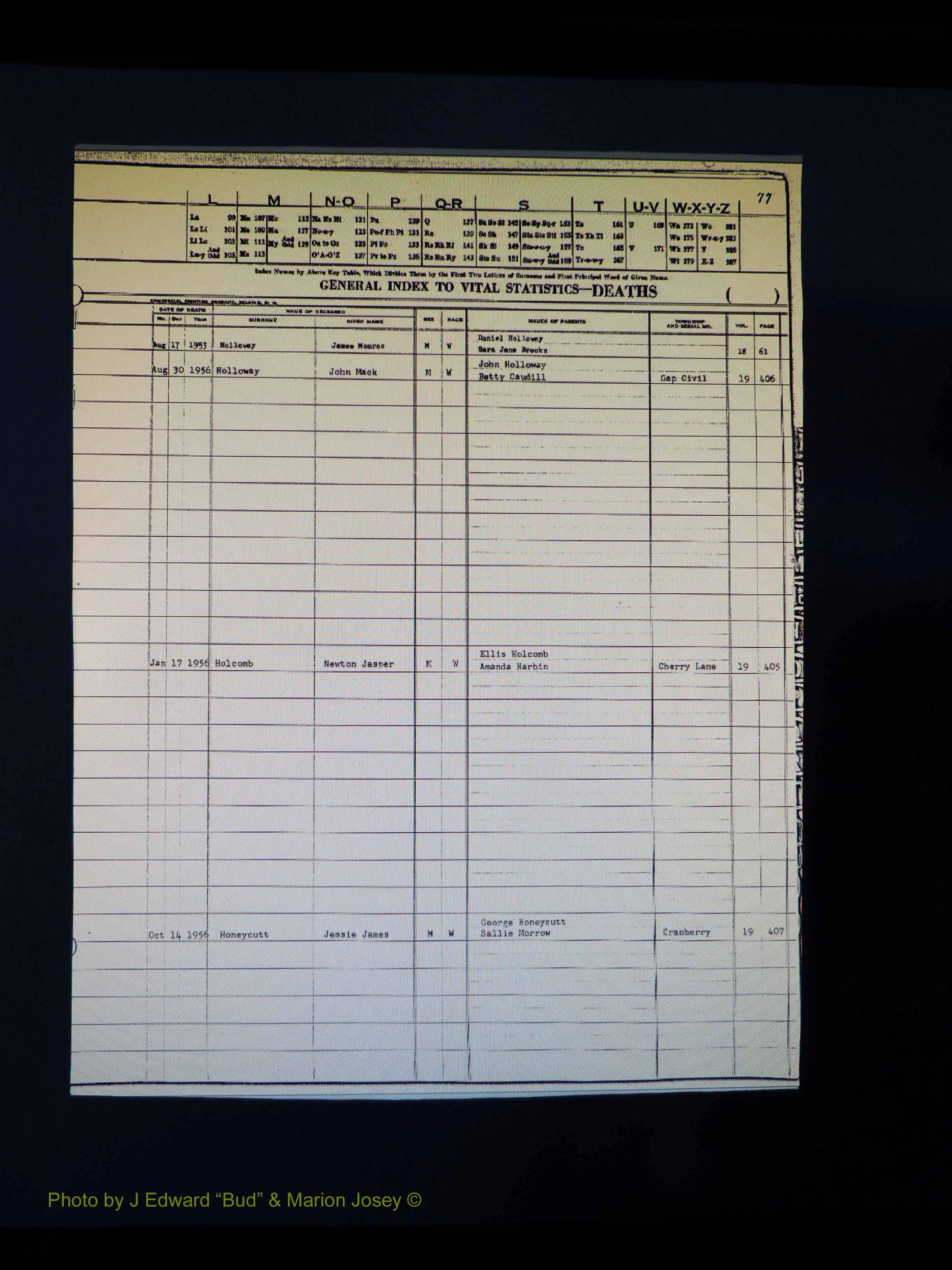 Alleghany Co, NC, Deaths Vol 1 111.JPG