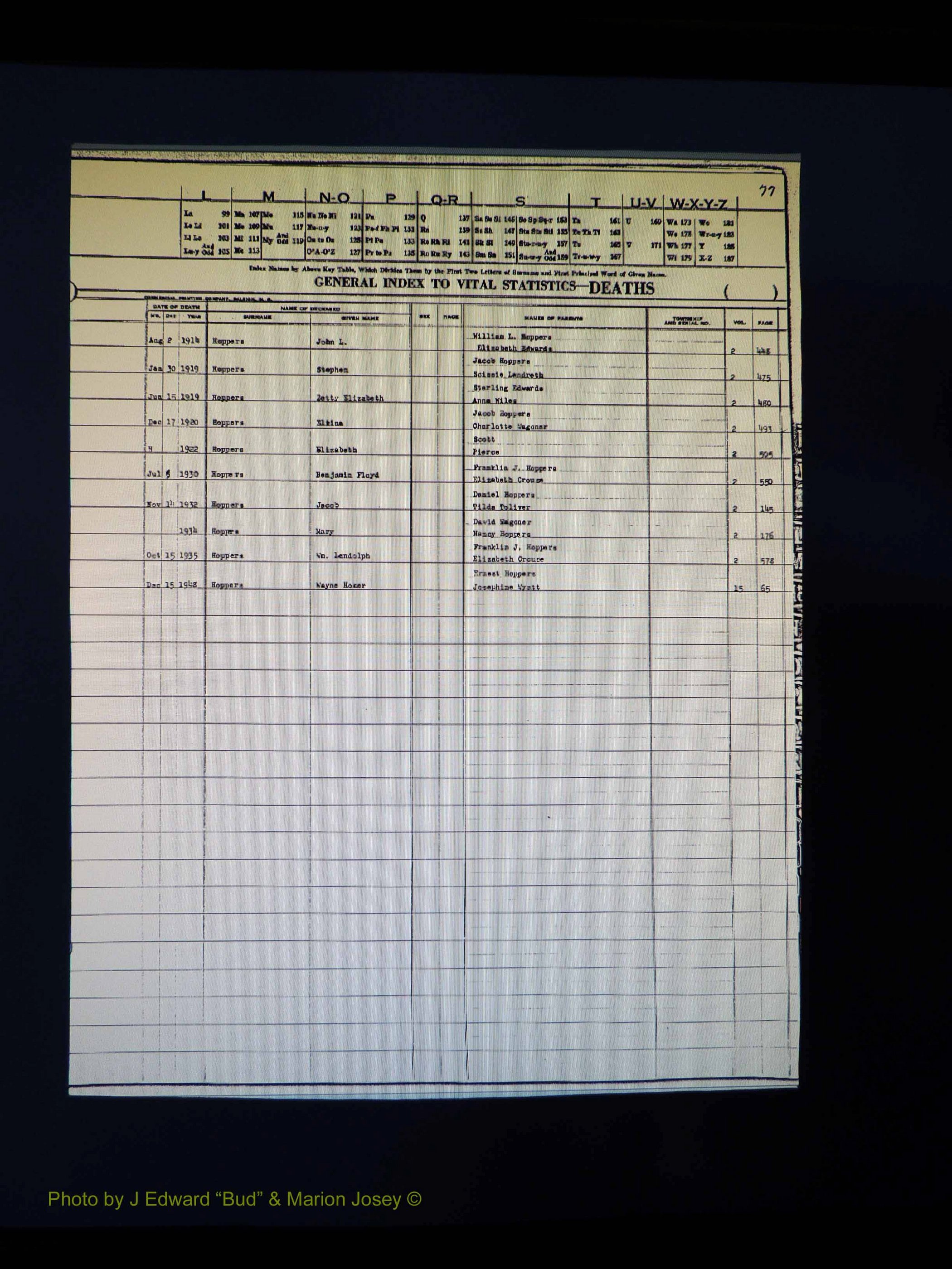 Alleghany Co, NC, Deaths Vol 1 112.JPG