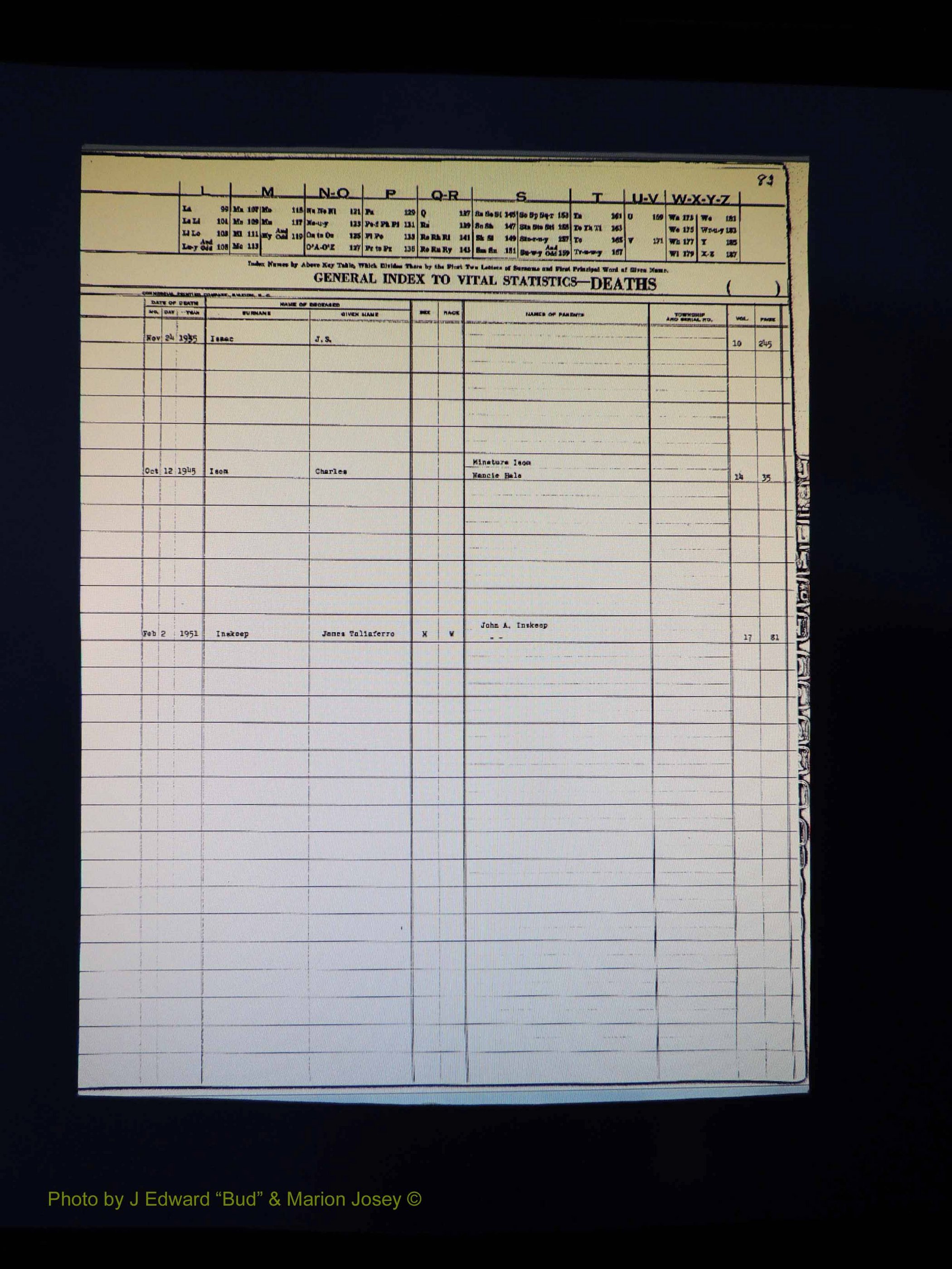 Alleghany Co, NC, Deaths Vol 1 118.JPG